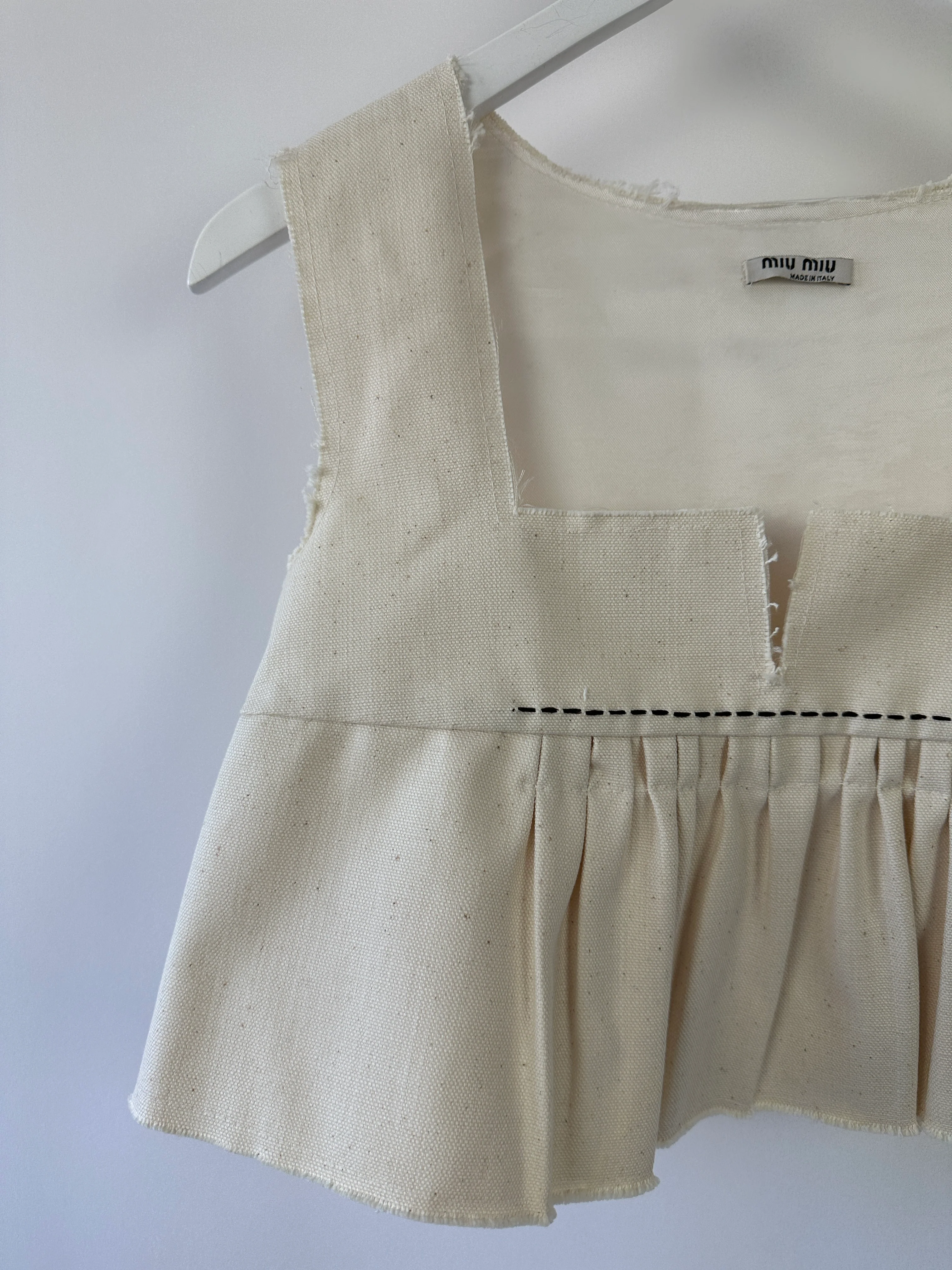*HOT* Miu Miu Cream Cropped Frayed Cotton Peplum Top Size IT 36 (UK 4) - Image 9