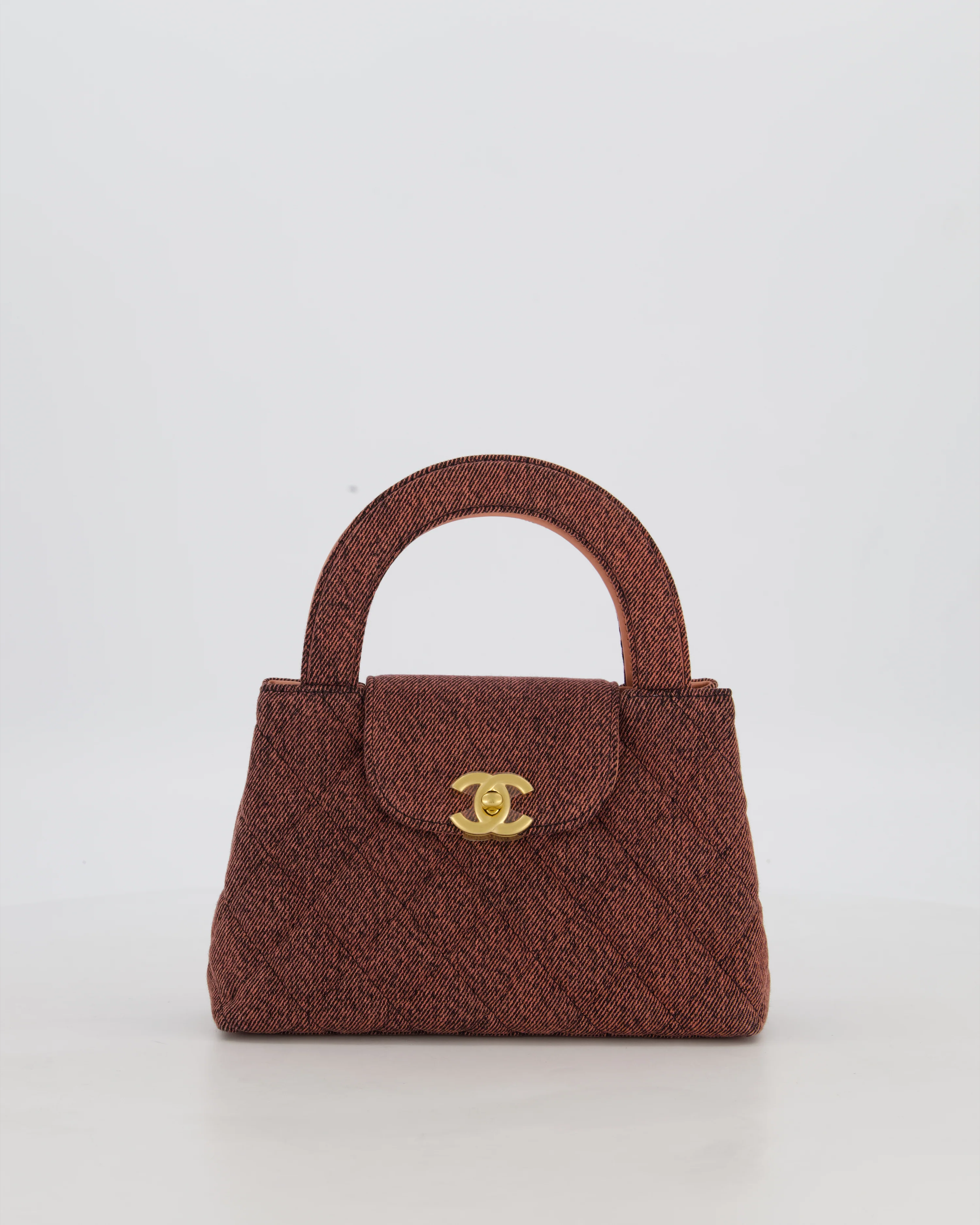 Chanel Dark Pink Small Mini Kelly Shopping Bag in Denim with Brushed Gold Hardware
