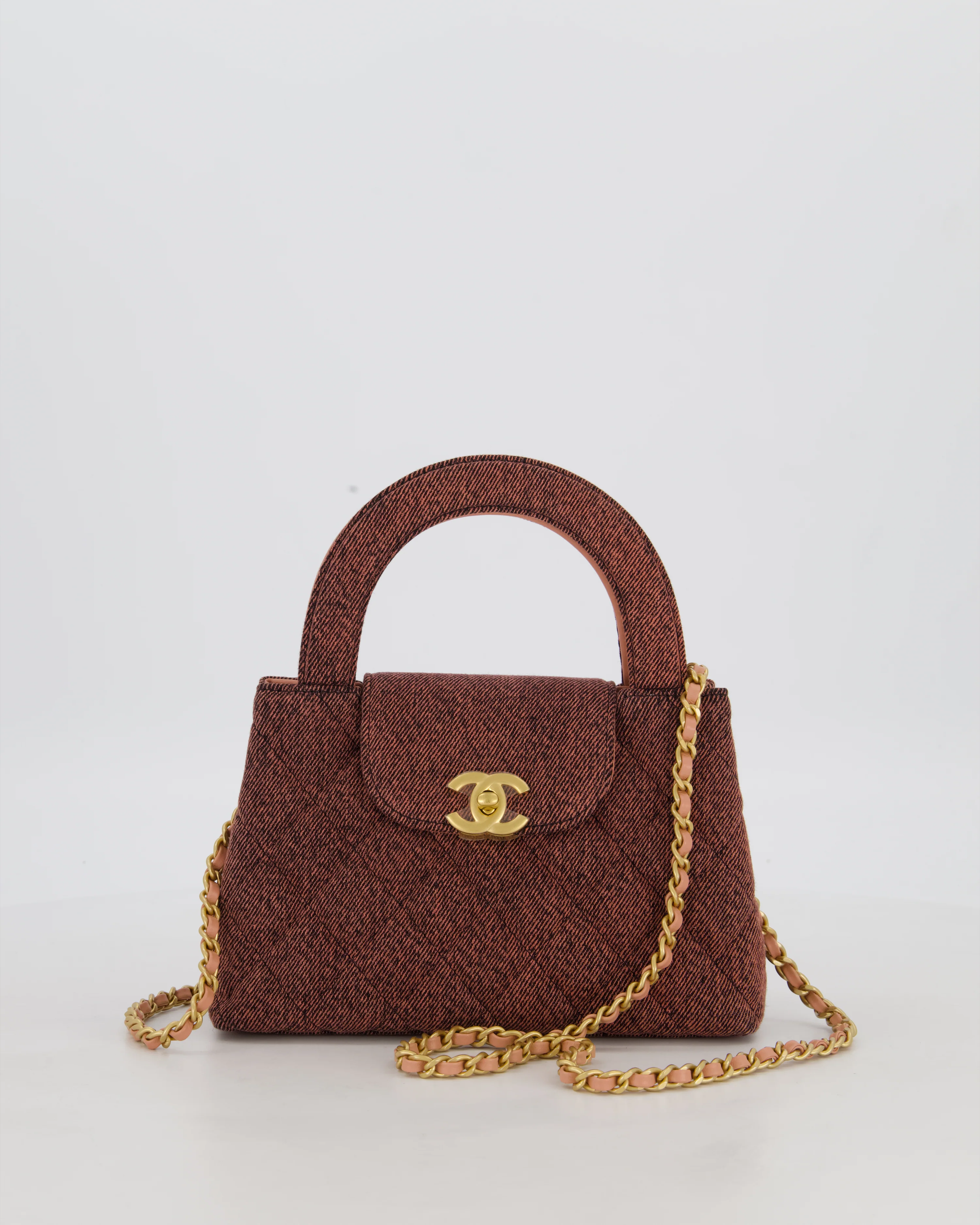 Chanel Dark Pink Small Mini Kelly Shopping Bag in Denim with Brushed Gold Hardware - Image 2