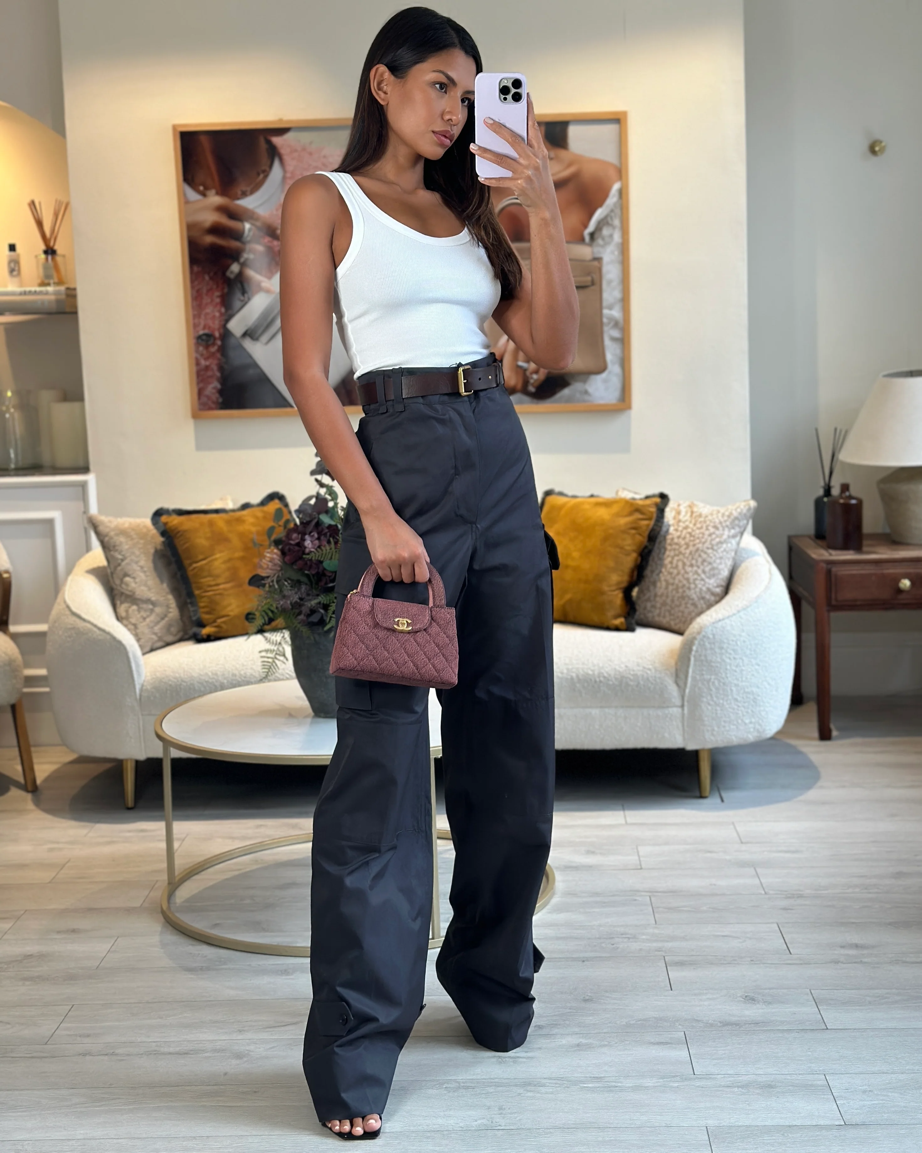 Chanel Dark Pink Small Mini Kelly Shopping Bag in Denim with Brushed Gold Hardware - Image 4