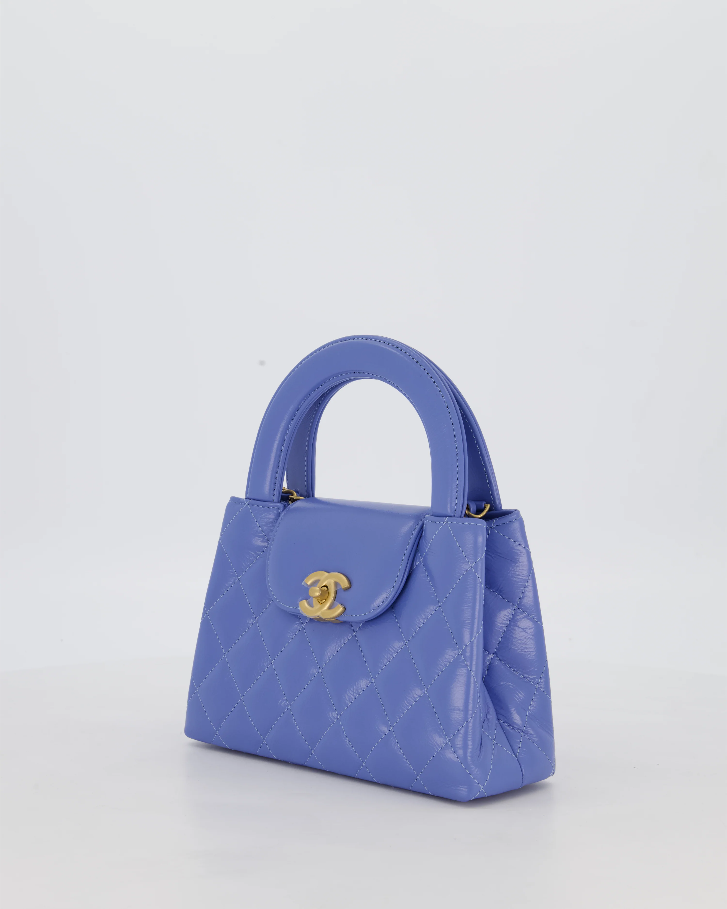 *HOT & RARE* Chanel Sky Blue Small Mini Kelly Shopping Bag in Aged Calfskin Leather with Brushed Gold Hardware - Image 10