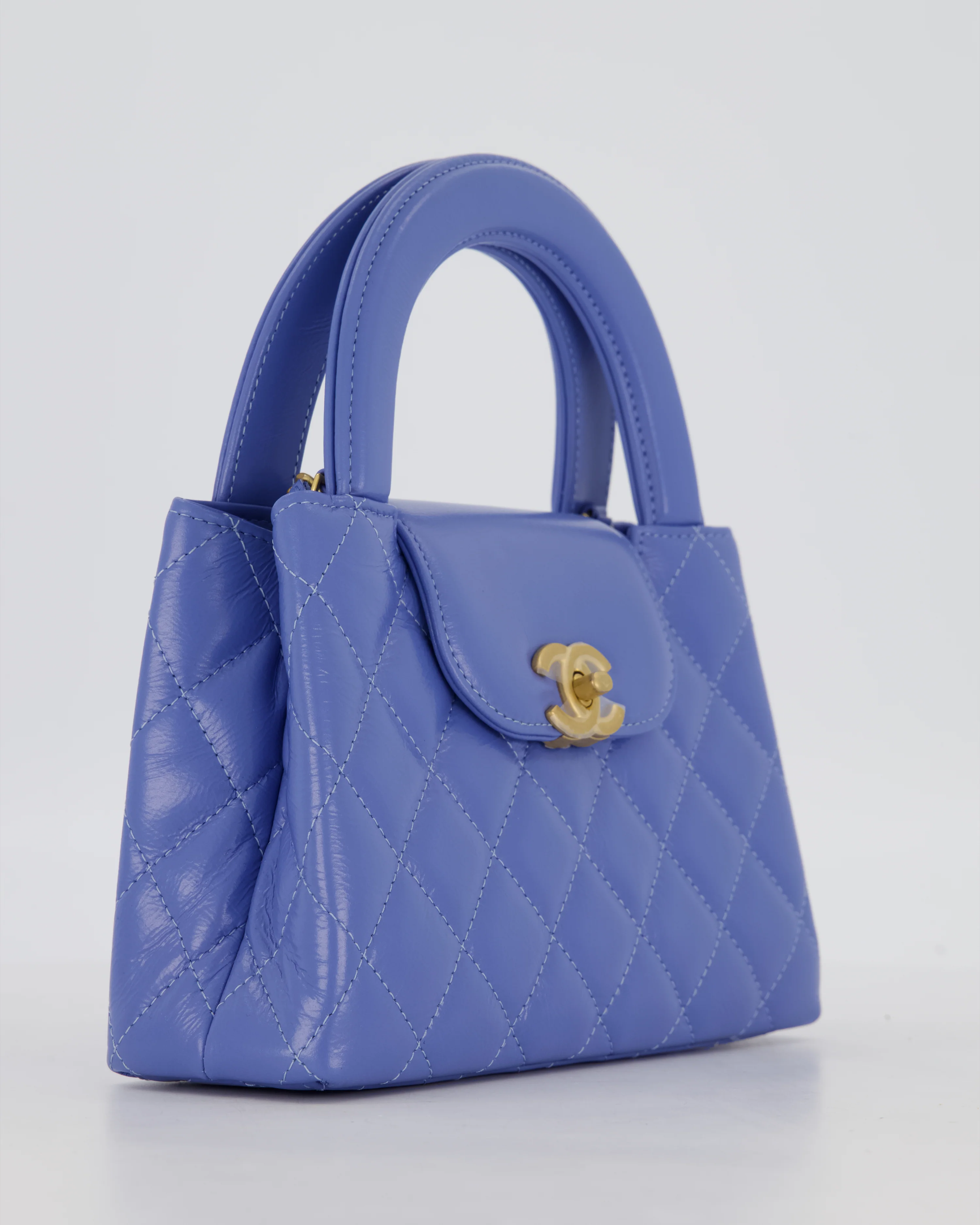 *HOT & RARE* Chanel Sky Blue Small Mini Kelly Shopping Bag in Aged Calfskin Leather with Brushed Gold Hardware - Image 11