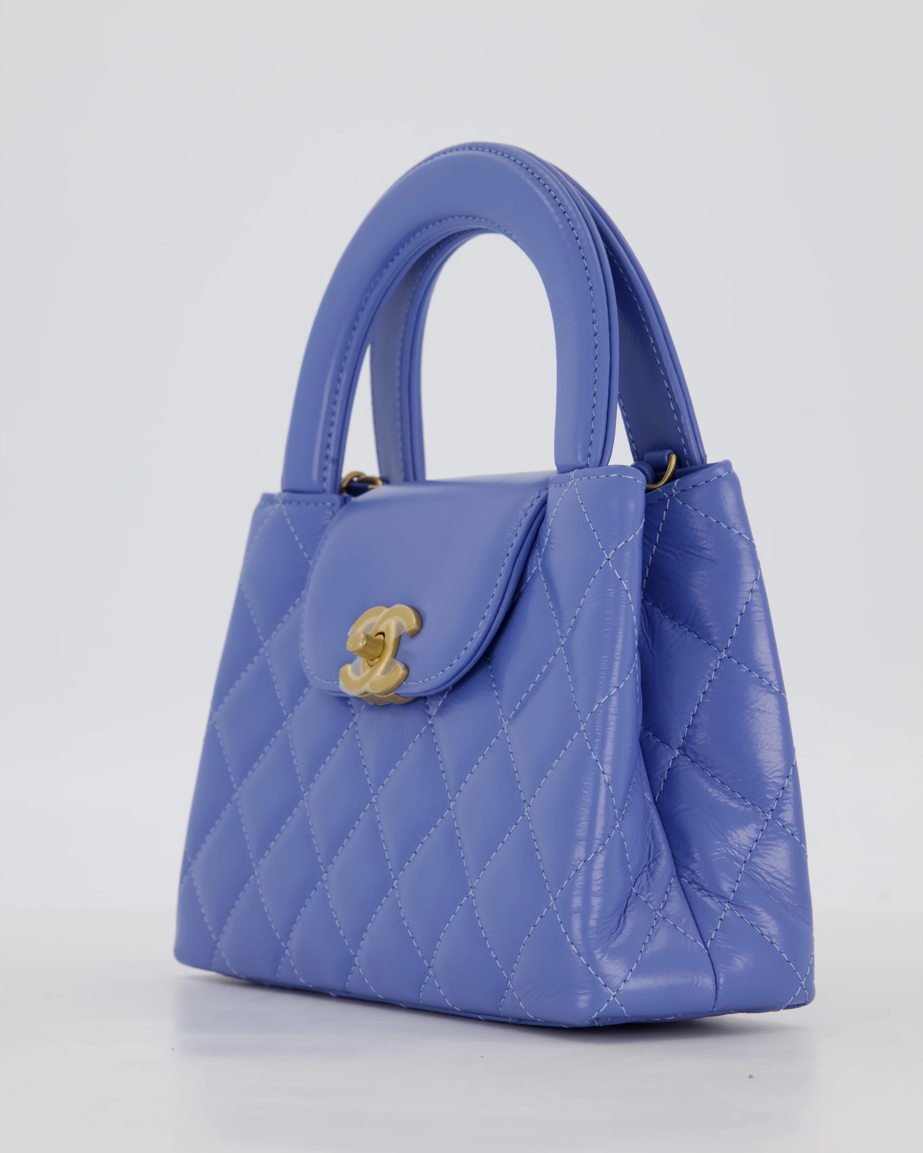 *HOT & RARE* Chanel Sky Blue Small Mini Kelly Shopping Bag in Aged Calfskin Leather with Brushed Gold Hardware - Image 12