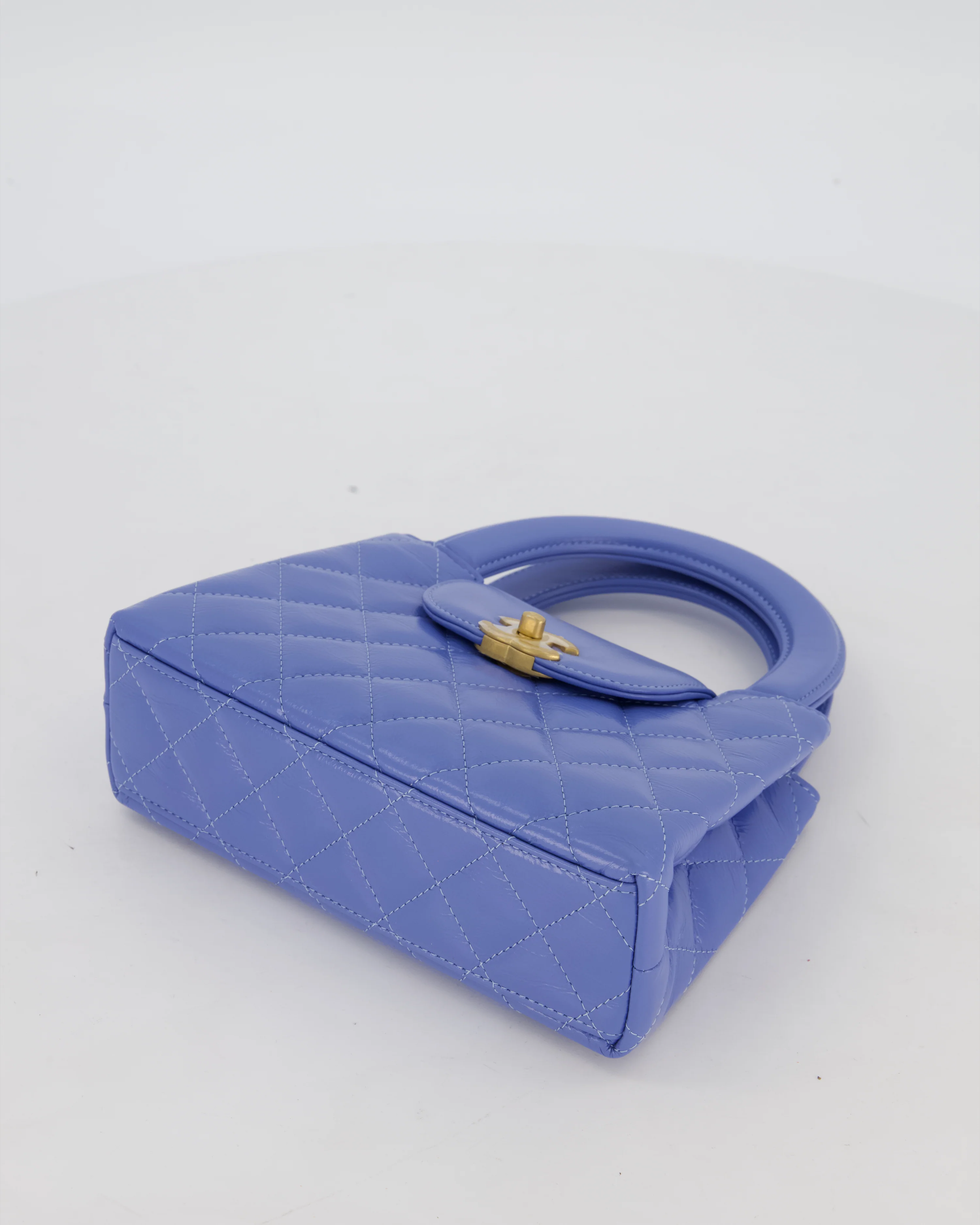 *HOT & RARE* Chanel Sky Blue Small Mini Kelly Shopping Bag in Aged Calfskin Leather with Brushed Gold Hardware - Image 18