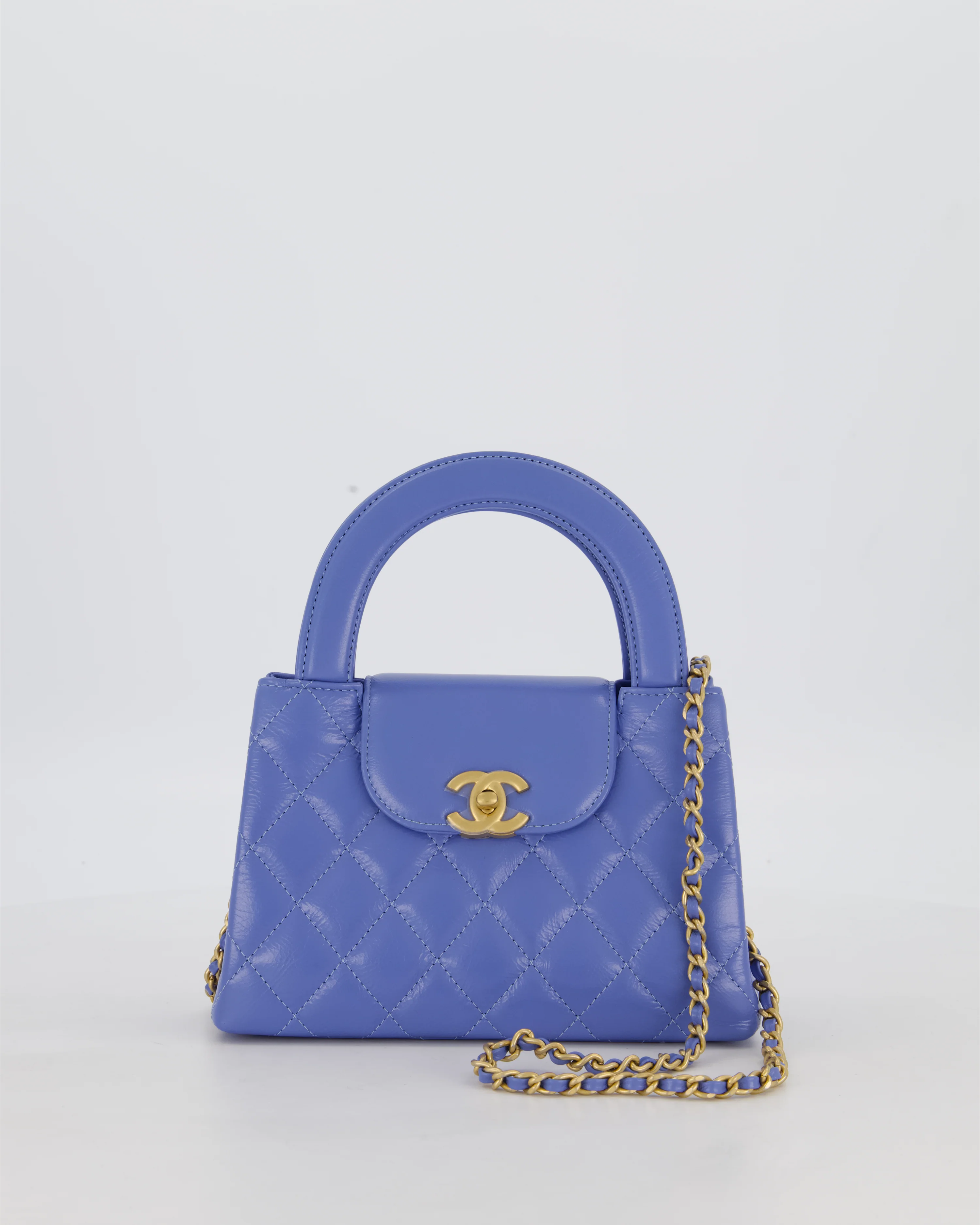 *HOT & RARE* Chanel Sky Blue Small Mini Kelly Shopping Bag in Aged Calfskin Leather with Brushed Gold Hardware - Image 2
