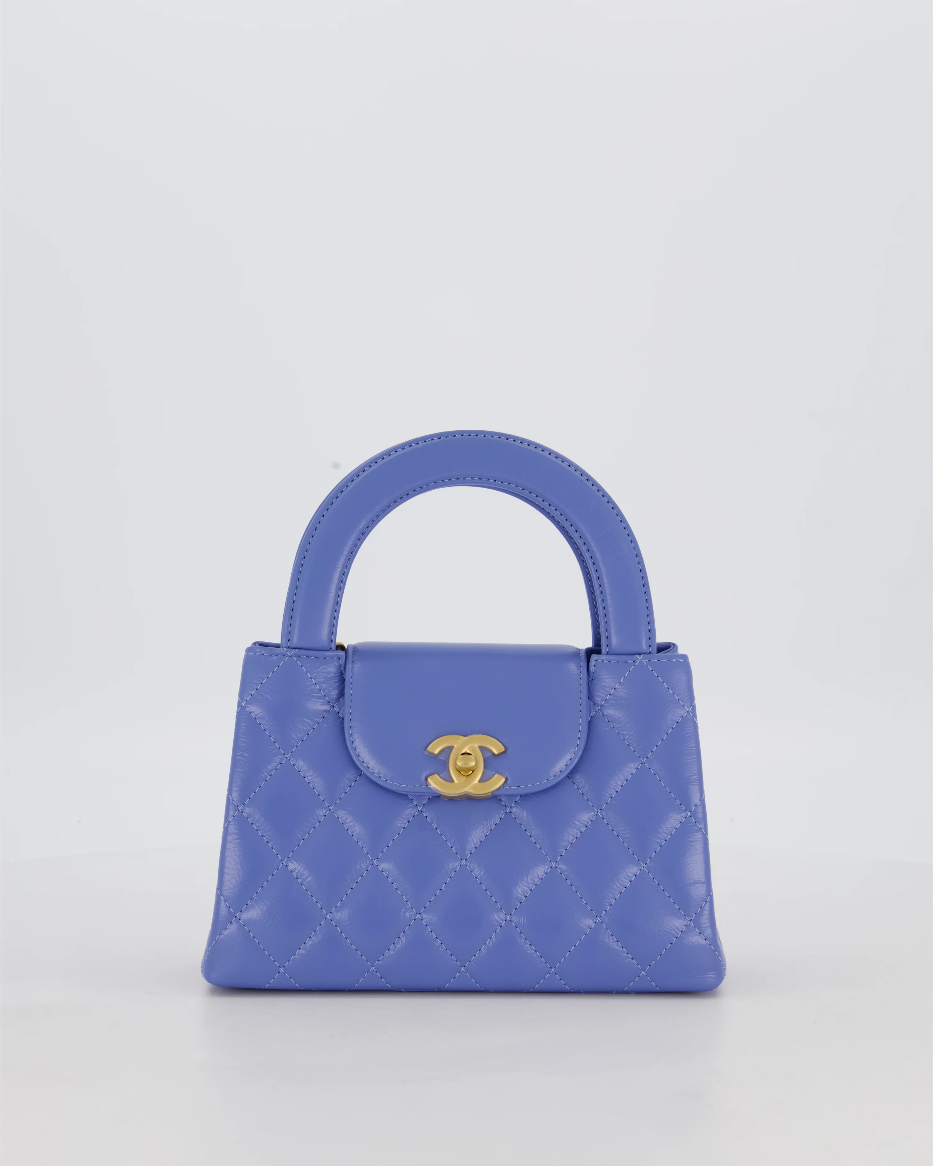 *HOT & RARE* Chanel Sky Blue Small Mini Kelly Shopping Bag in Aged Calfskin Leather with Brushed Gold Hardware - Image 3