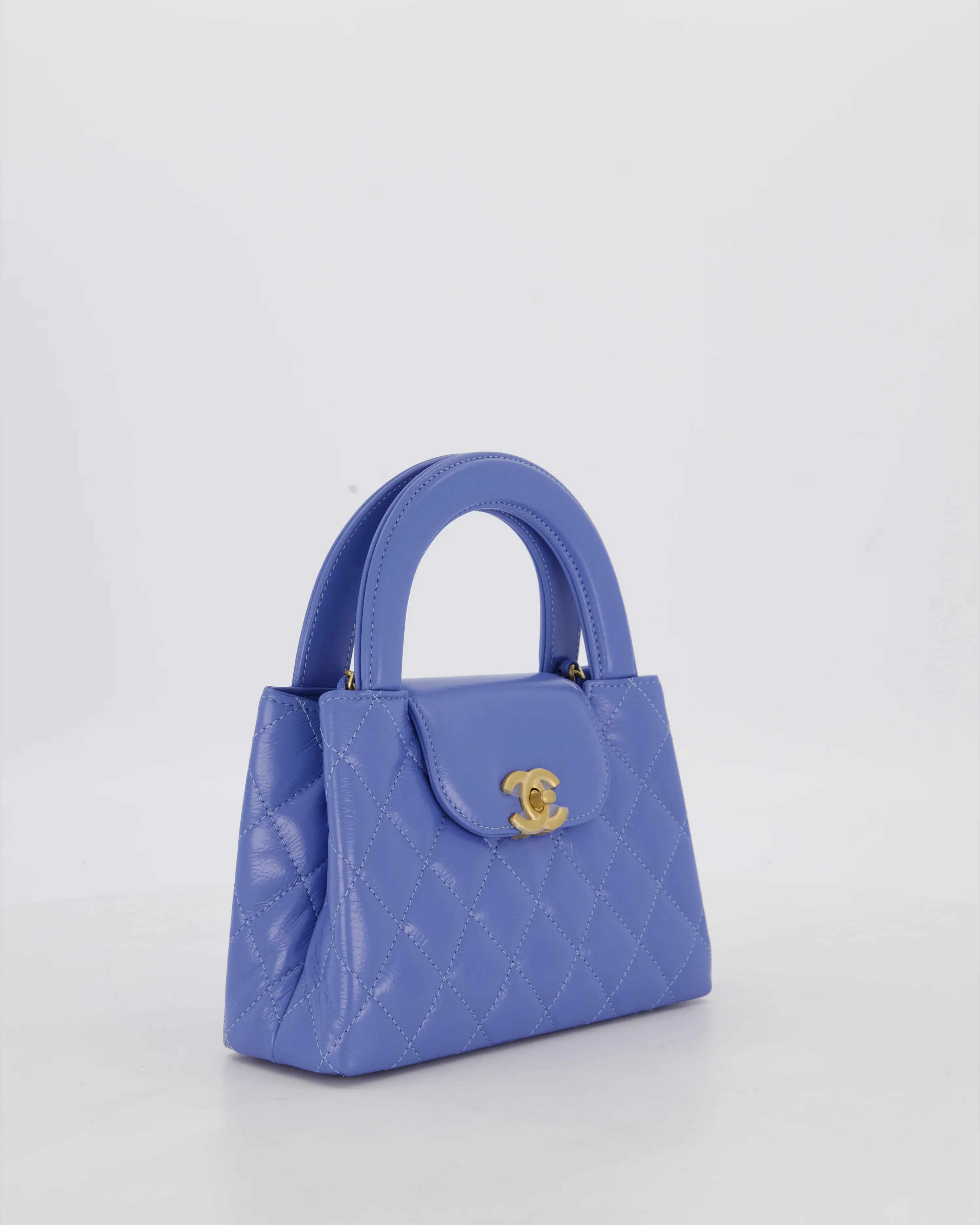 *HOT & RARE* Chanel Sky Blue Small Mini Kelly Shopping Bag in Aged Calfskin Leather with Brushed Gold Hardware - Image 4