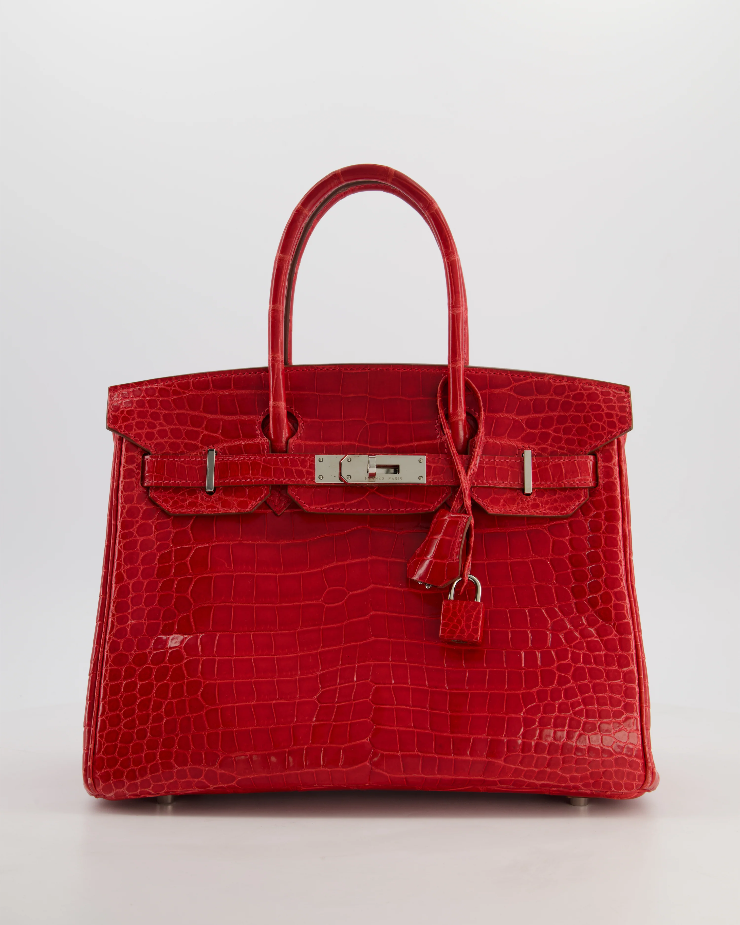 *HOT & RARE* Hermès Birkin 30 Retourne Bag in Braise Shiny Porosus Crocodile Leather with Palladium Hardware