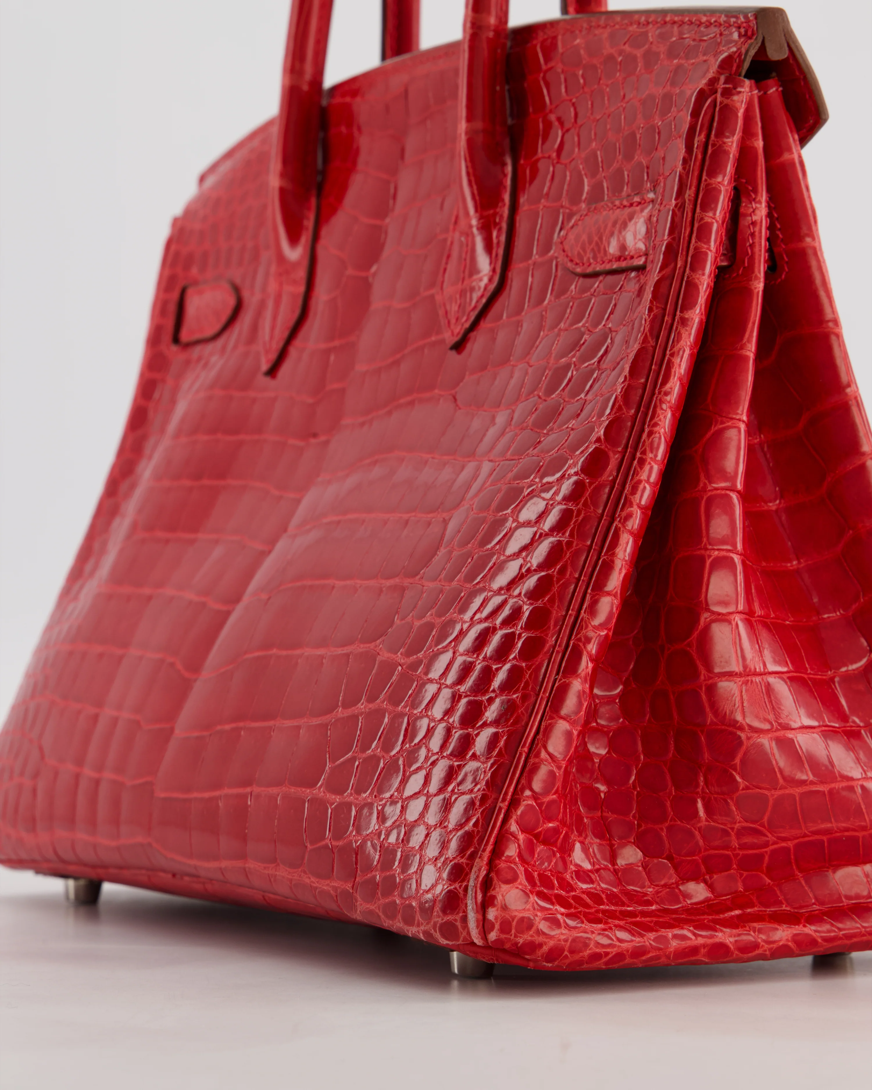 *HOT & RARE* Hermès Birkin 30 Retourne Bag in Braise Shiny Porosus Crocodile Leather with Palladium Hardware - Image 11
