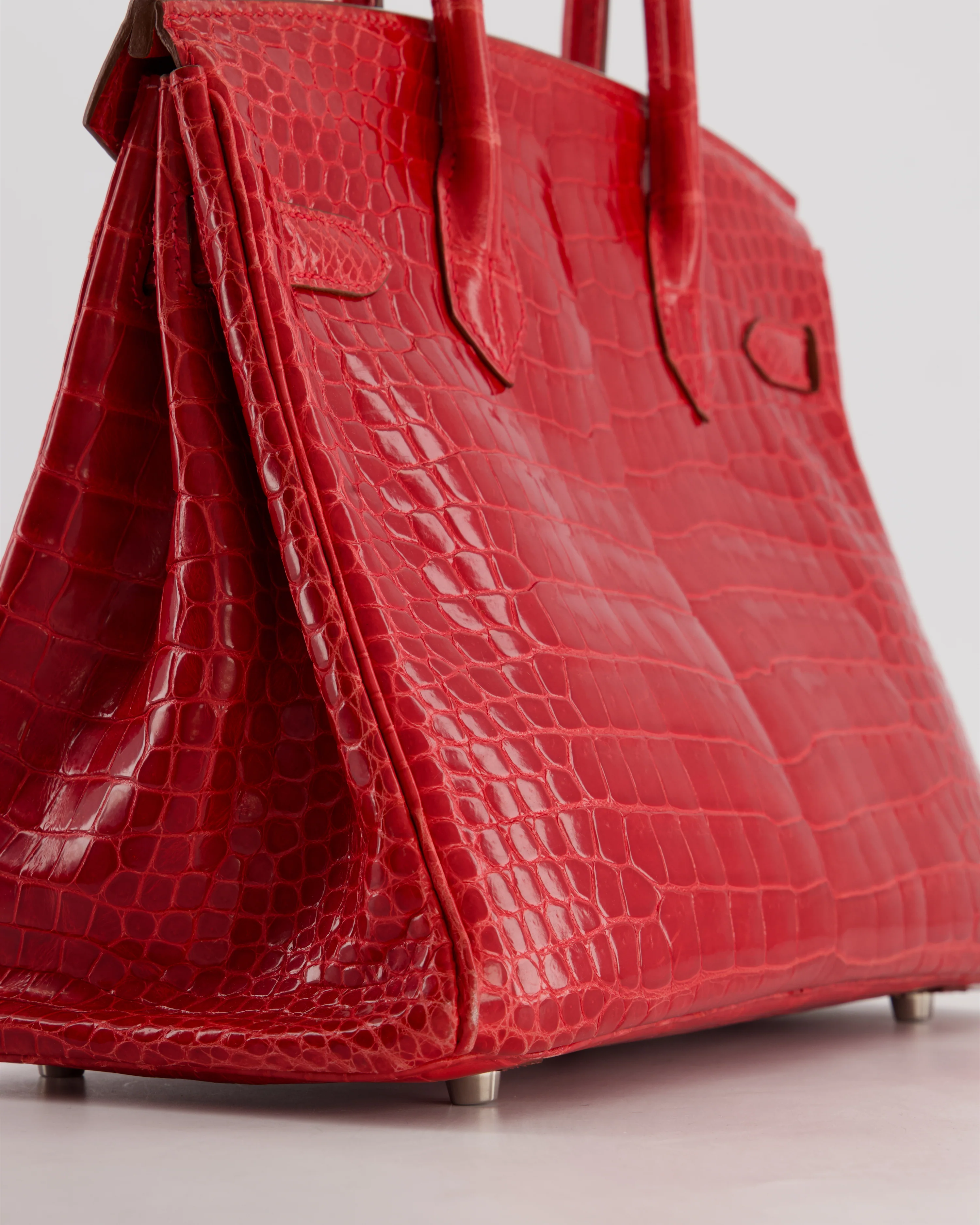 *HOT & RARE* Hermès Birkin 30 Retourne Bag in Braise Shiny Porosus Crocodile Leather with Palladium Hardware - Image 12