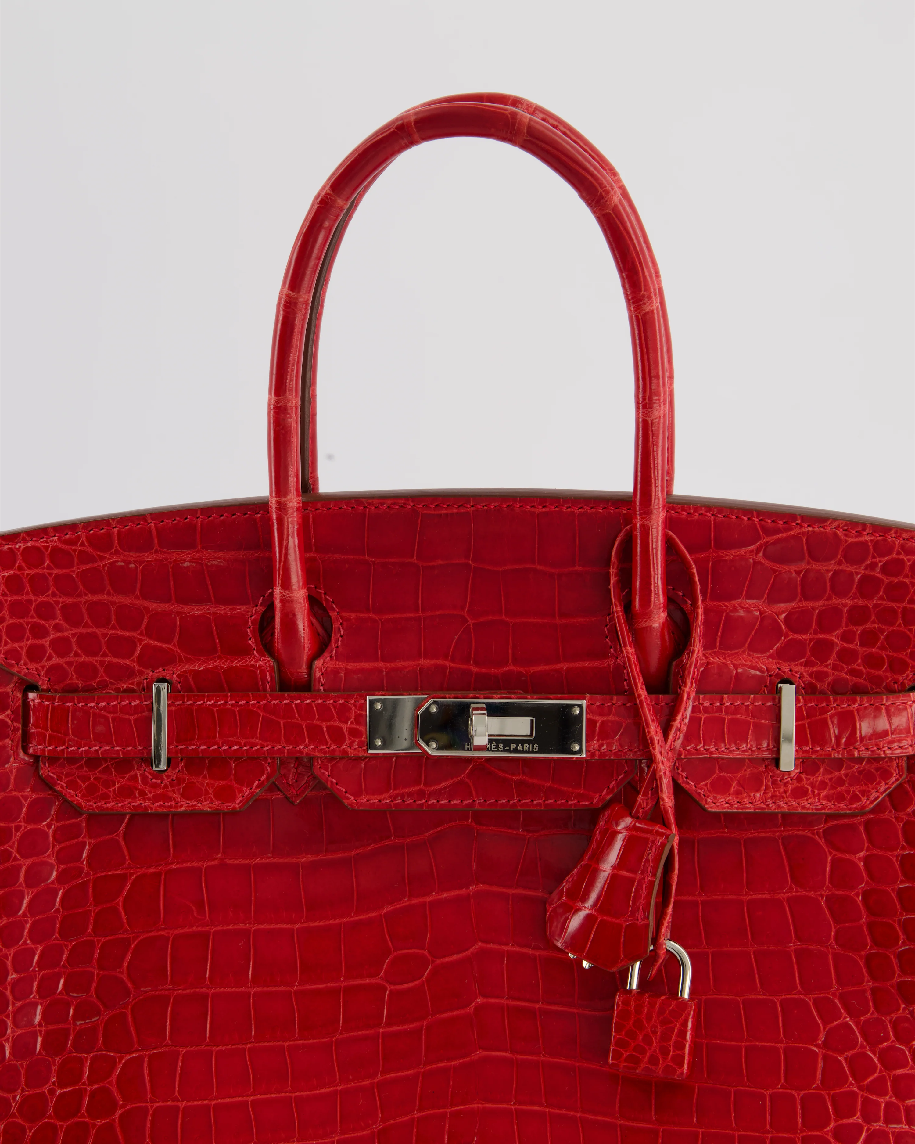 *HOT & RARE* Hermès Birkin 30 Retourne Bag in Braise Shiny Porosus Crocodile Leather with Palladium Hardware - Image 13
