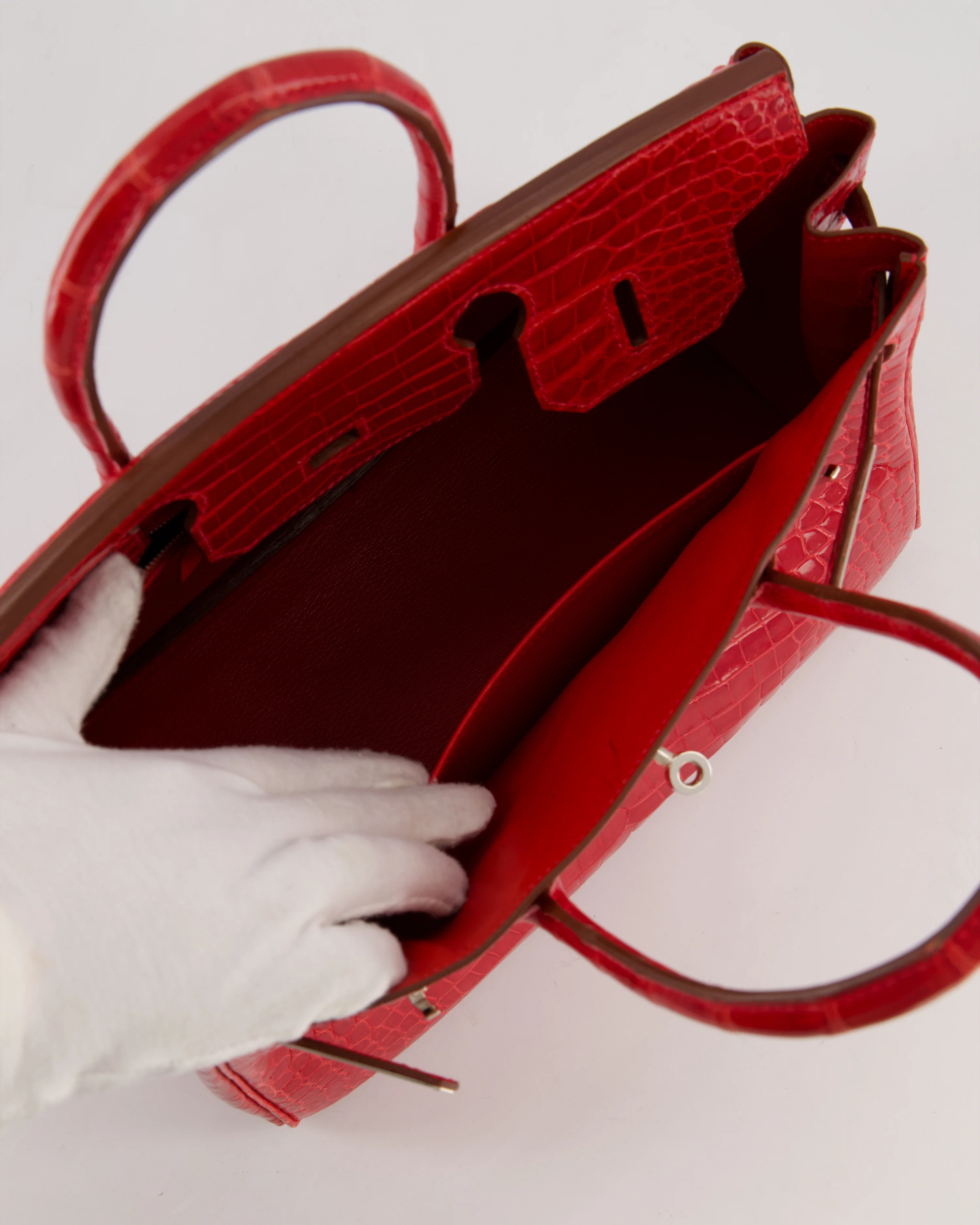 *HOT & RARE* Hermès Birkin 30 Retourne Bag in Braise Shiny Porosus Crocodile Leather with Palladium Hardware - Image 19