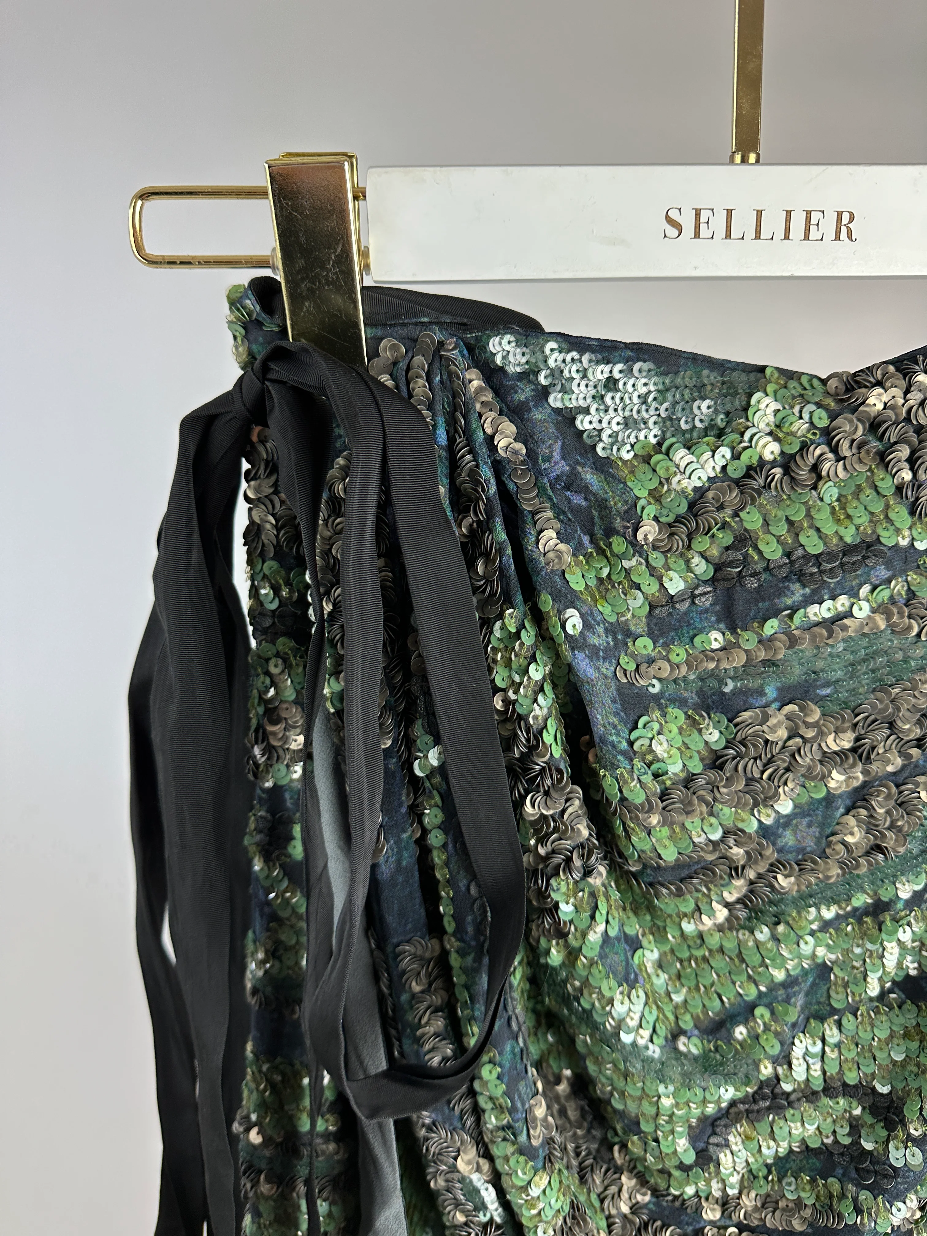 Isabel Marant Green and Silver Leopard Print Embellished Wrap Mini Skirt FR 36 (UK 8) - Image 4