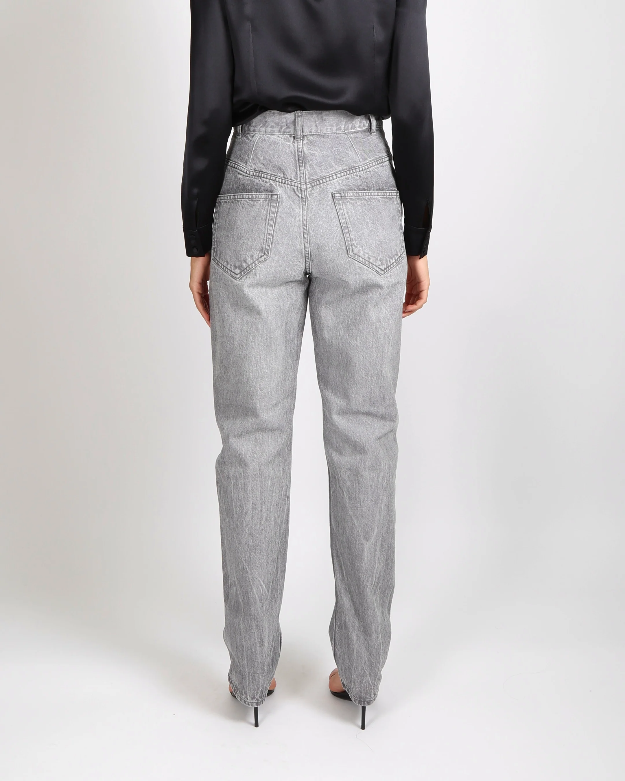 Isabel Marant Grey High-Waisted Straight-Leg Jeans with Silver Logo Button Detail Size FR 38 (UK 10) - Image 2