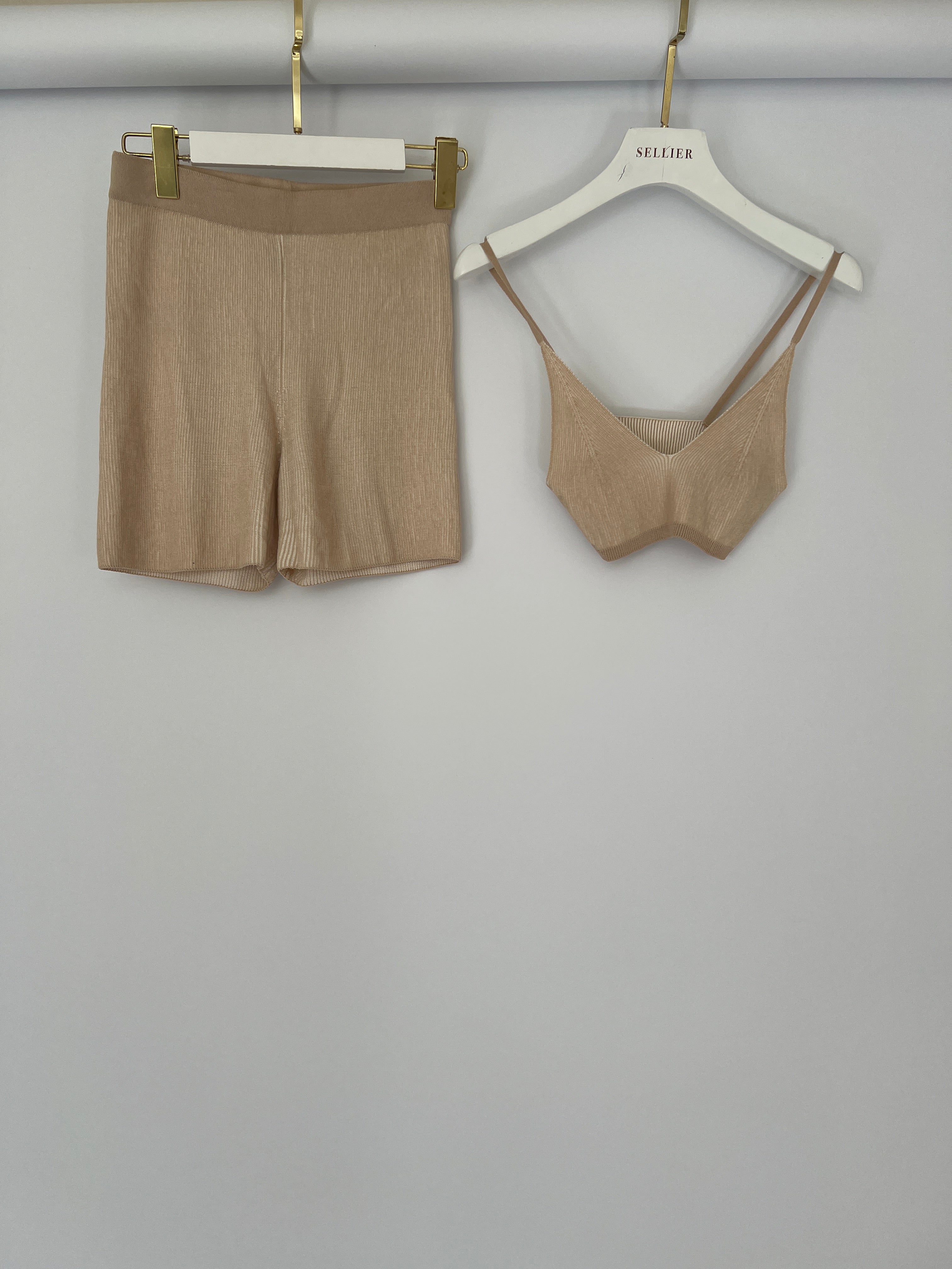 Jacquemus Beige Rib Knit Mini Shorts and Crop Top Set Size Small - Image 15