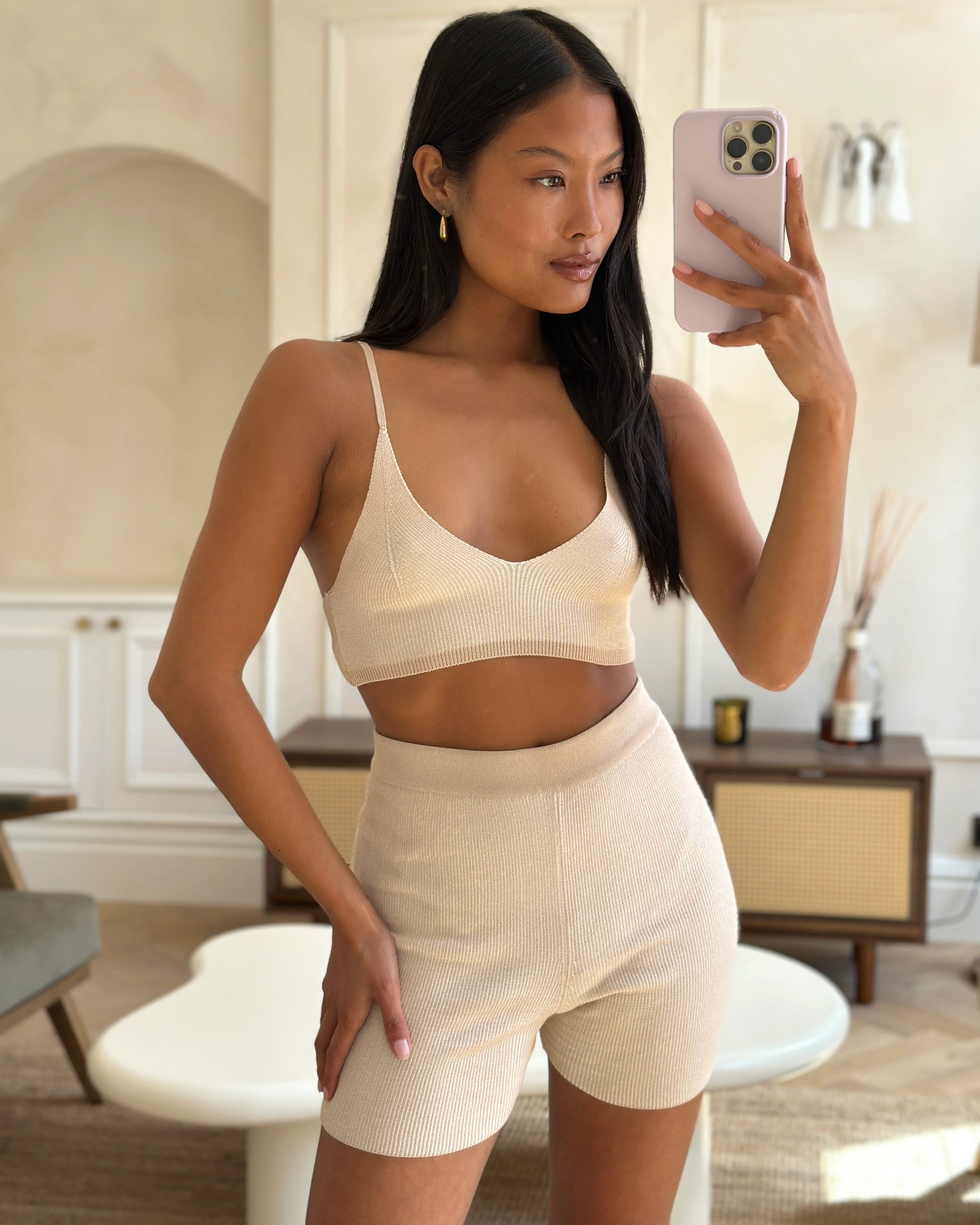 Jacquemus Beige Rib Knit Mini Shorts and Crop Top Set Size Small - Image 5