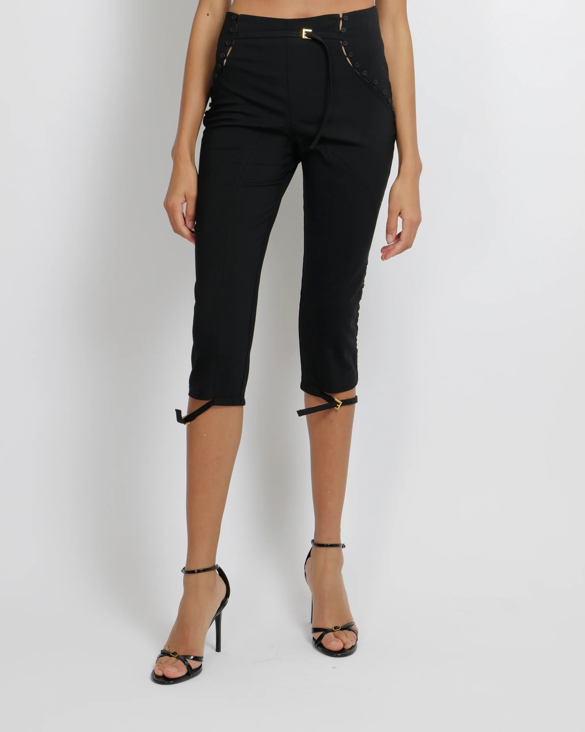 Jacquemus Black Le Caraco Trousers with Button and Buckles Details Size FR 38 (UK 10)