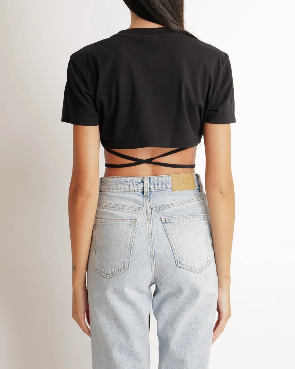 Jacquemus Black Cropped Le T-Shirt Baci with Strings Detail Size M (UK 10) - Image 2