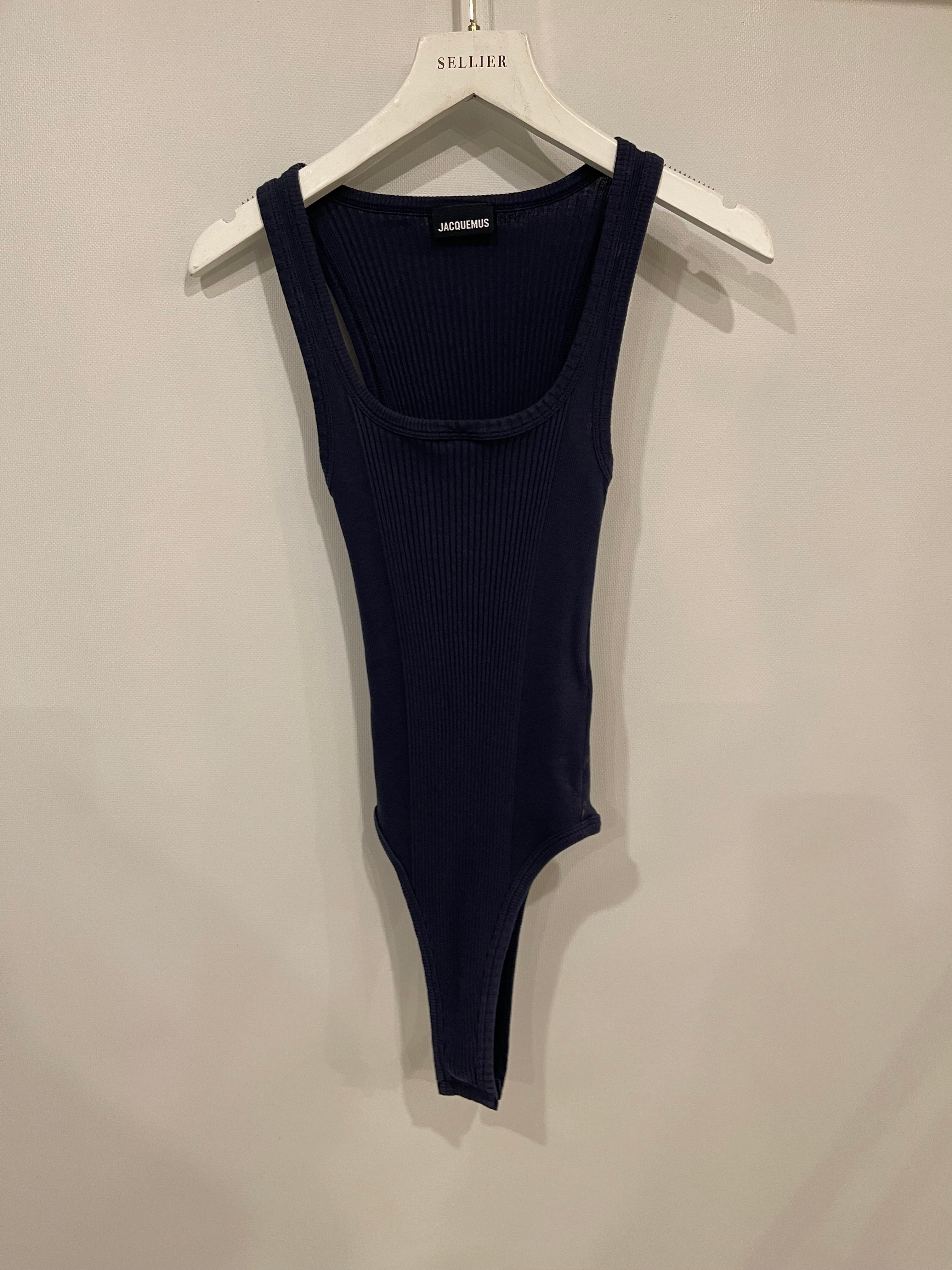 Jacquemus Navy Sleeveless Ribbed Bodysuit with Logo Detail FR 36 (UK 8) RRP £170 - Image 4