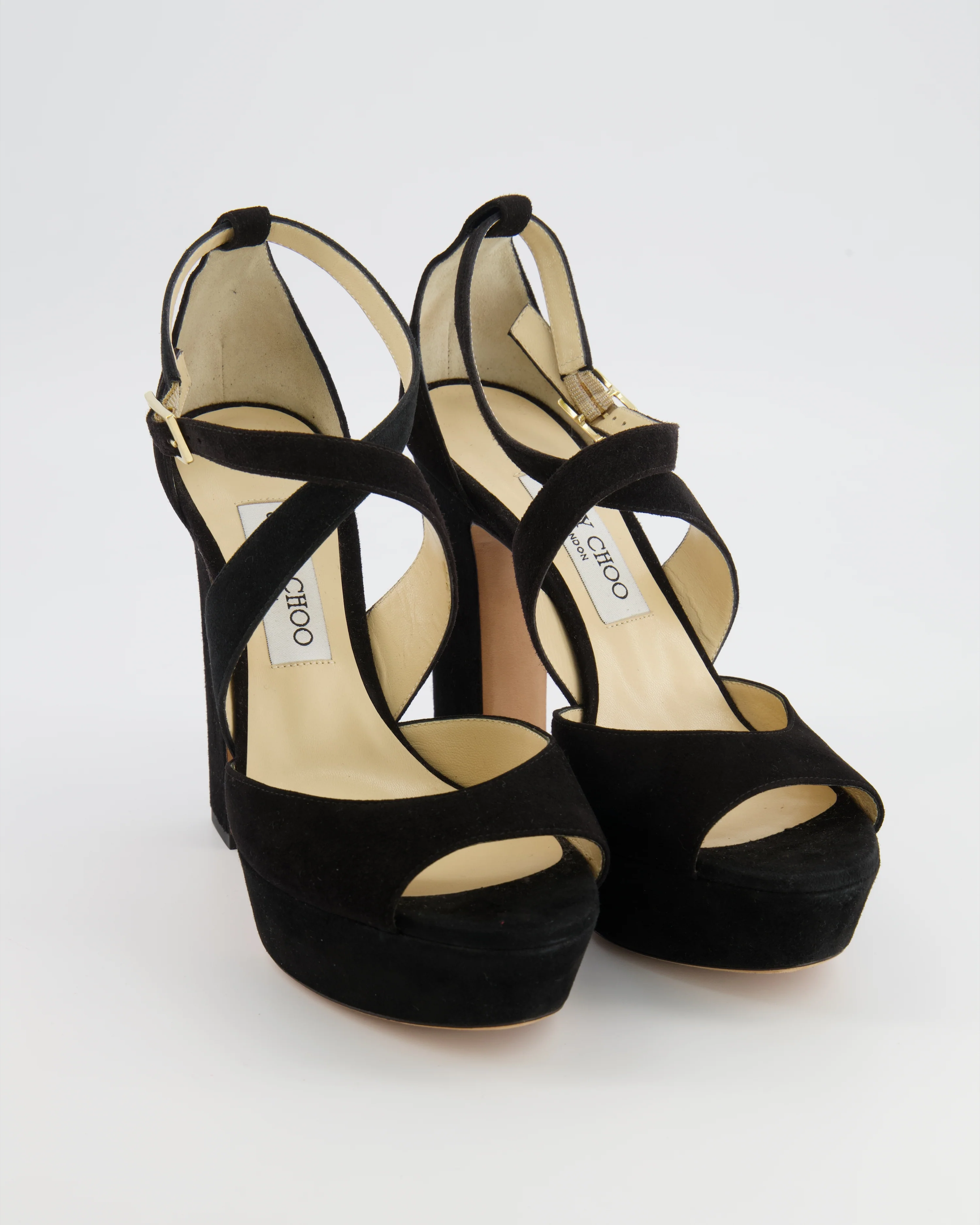 Jimmy Choo Black Suede April 120 Heeled Platform Sandals with Crossover Strap Detail Size EU 38 - Image 2
