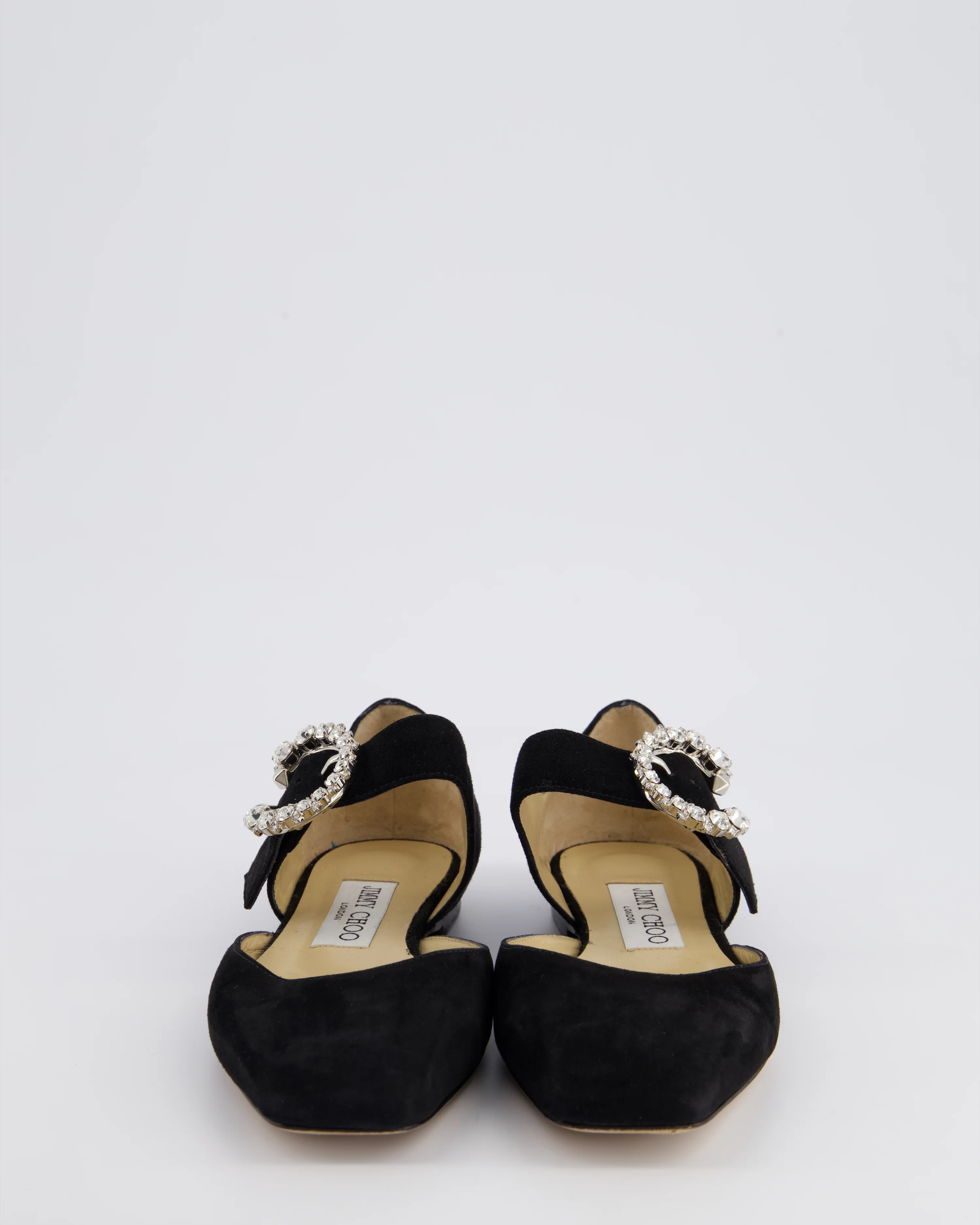 Jimmy Choo Black Suede Ballerina Flats with Crystal Buckle Detail Size EU 34.5 - Image 3