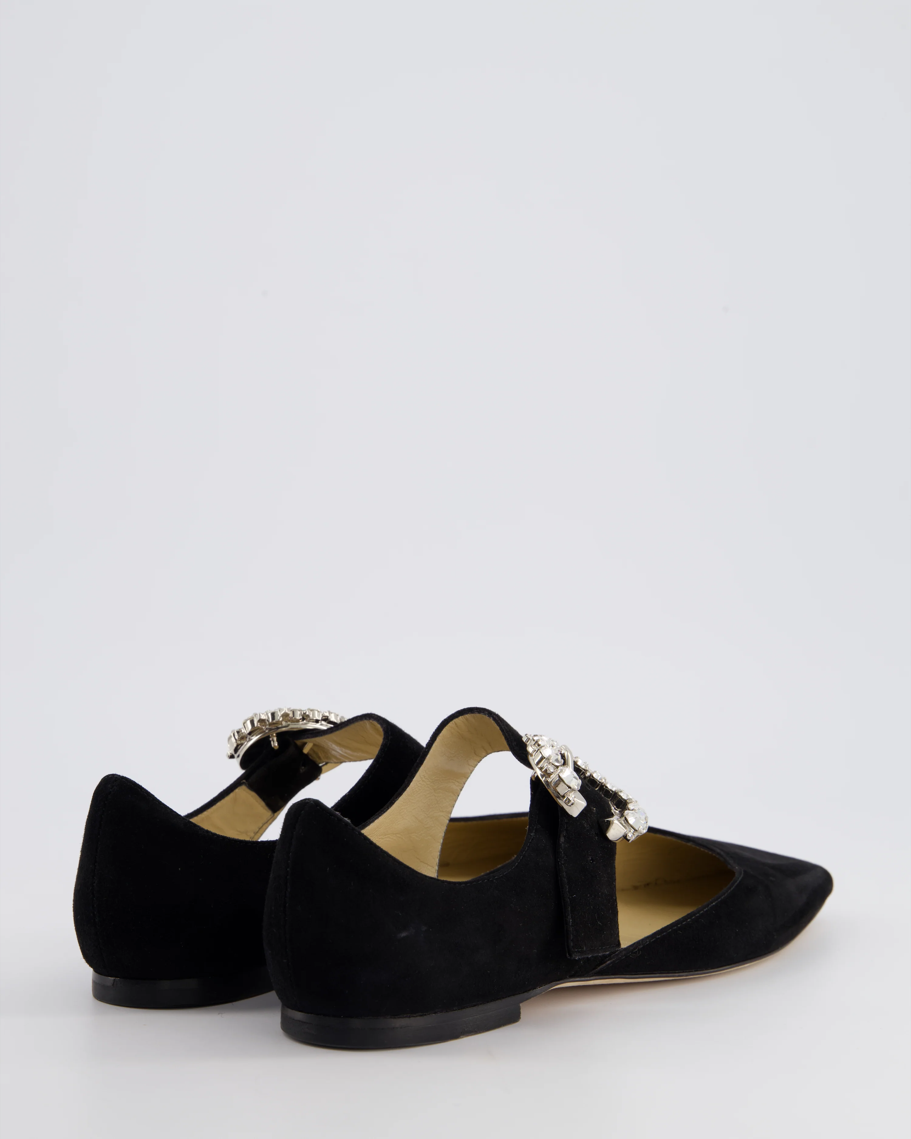 Jimmy Choo Black Suede Ballerina Flats with Crystal Buckle Detail Size EU 34.5 - Image 4