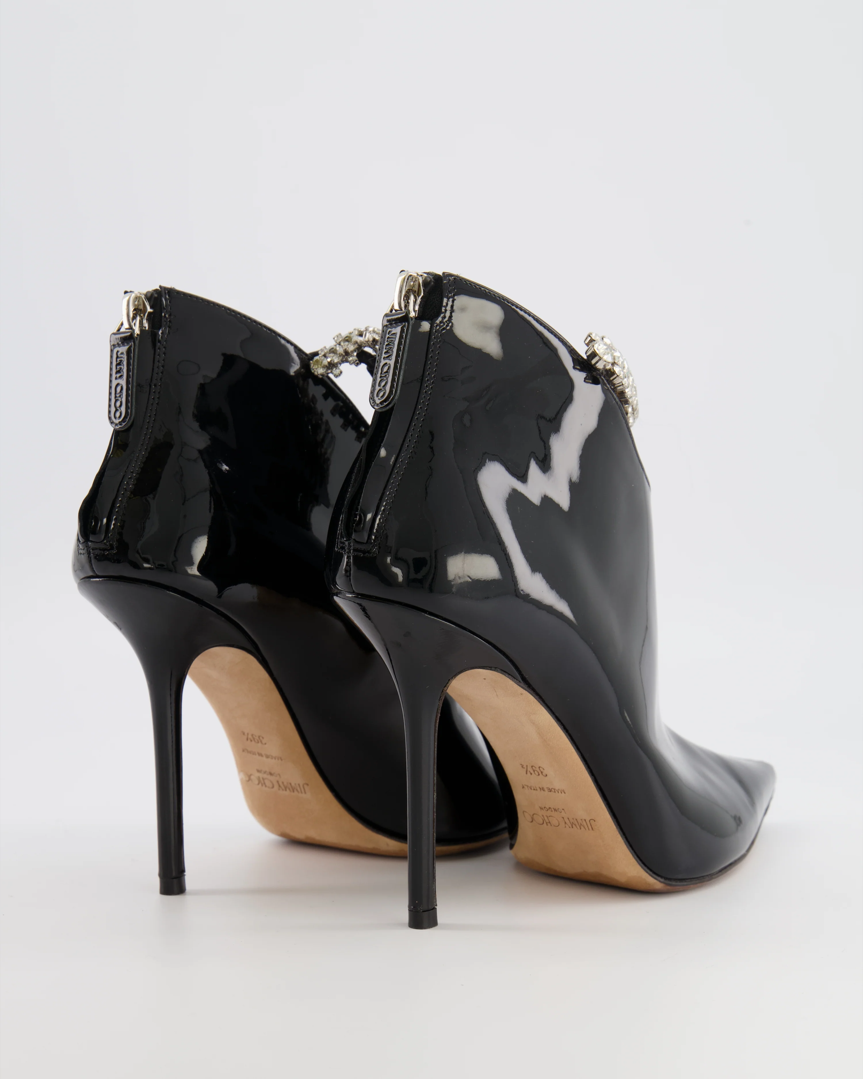Jimmy Choo Blaize 100 Heeled Ankle Boots in Black Patent Leather with Crystal Embellished Strap Size EU 39.5 RRP £980 - Image 3
