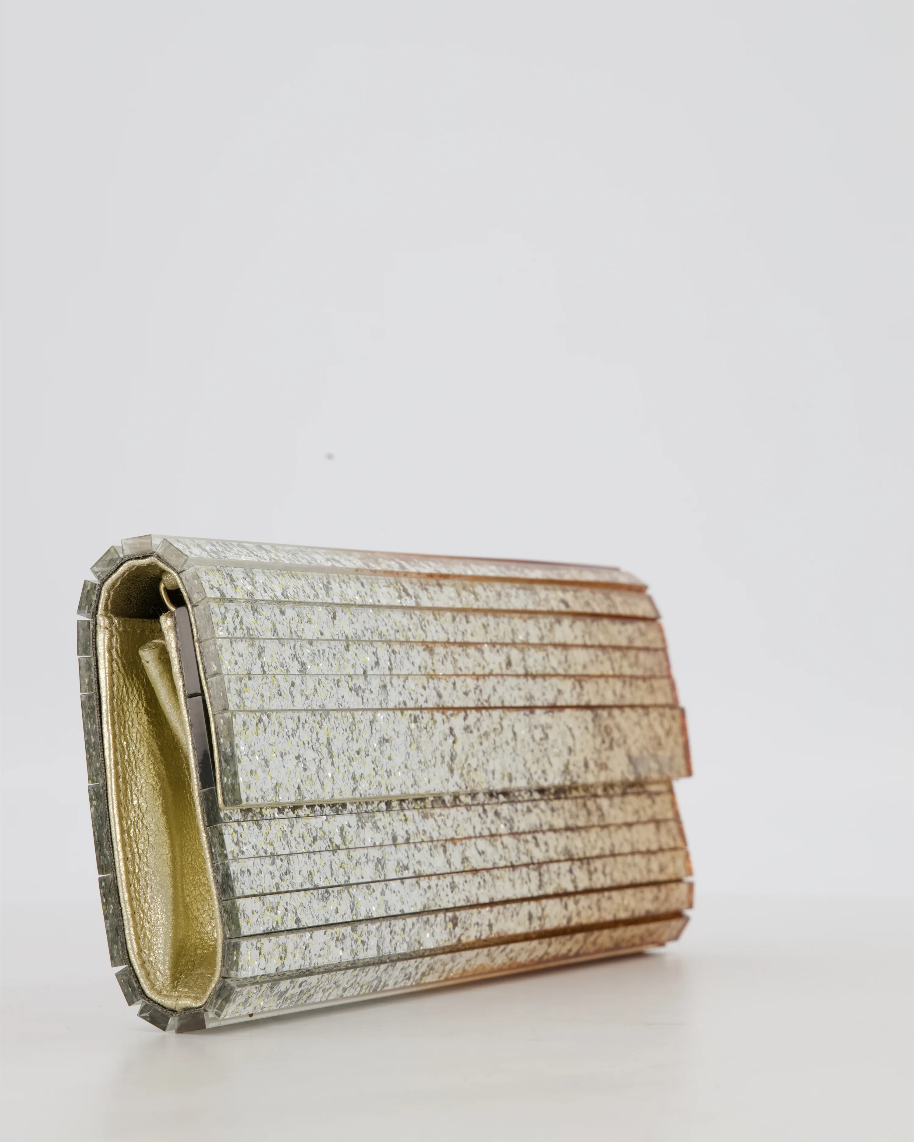 Jimmy Choo Gold Fine Glitter Acrylic Clutch Bag with Gold Chain RRP £650 - Image 11