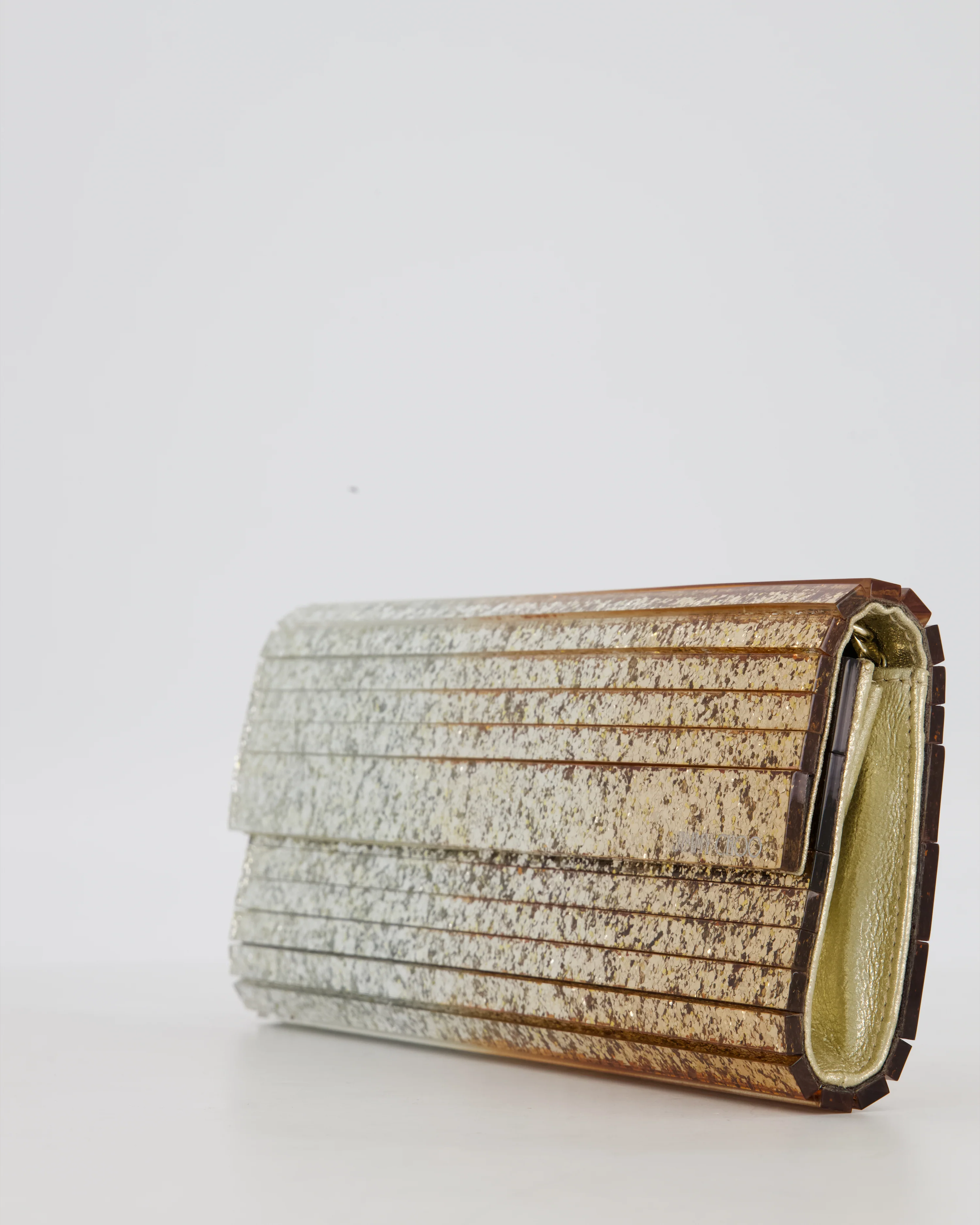 Jimmy Choo Gold Fine Glitter Acrylic Clutch Bag with Gold Chain RRP £650 - Image 12