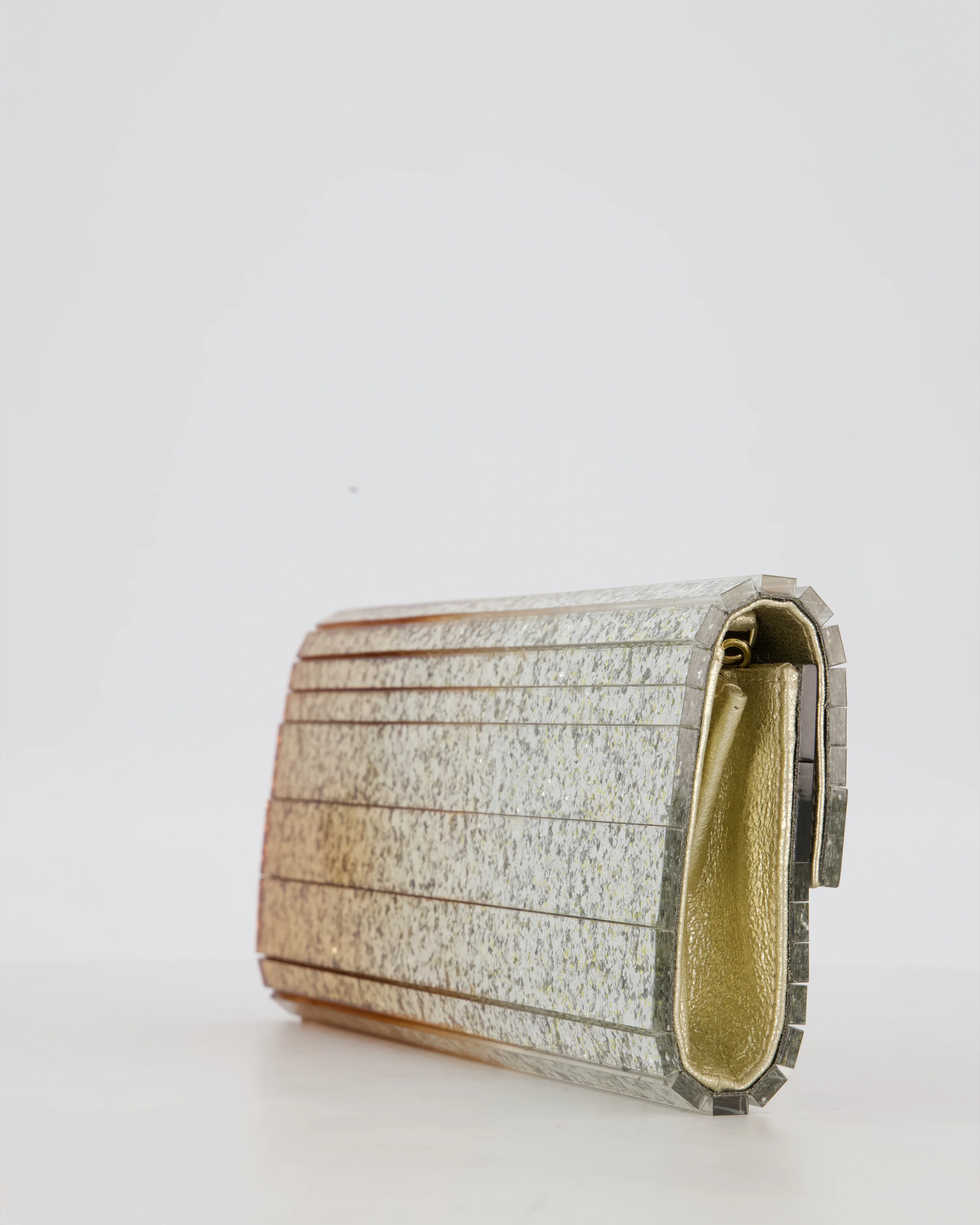 Jimmy Choo Gold Fine Glitter Acrylic Clutch Bag with Gold Chain RRP £650 - Image 13