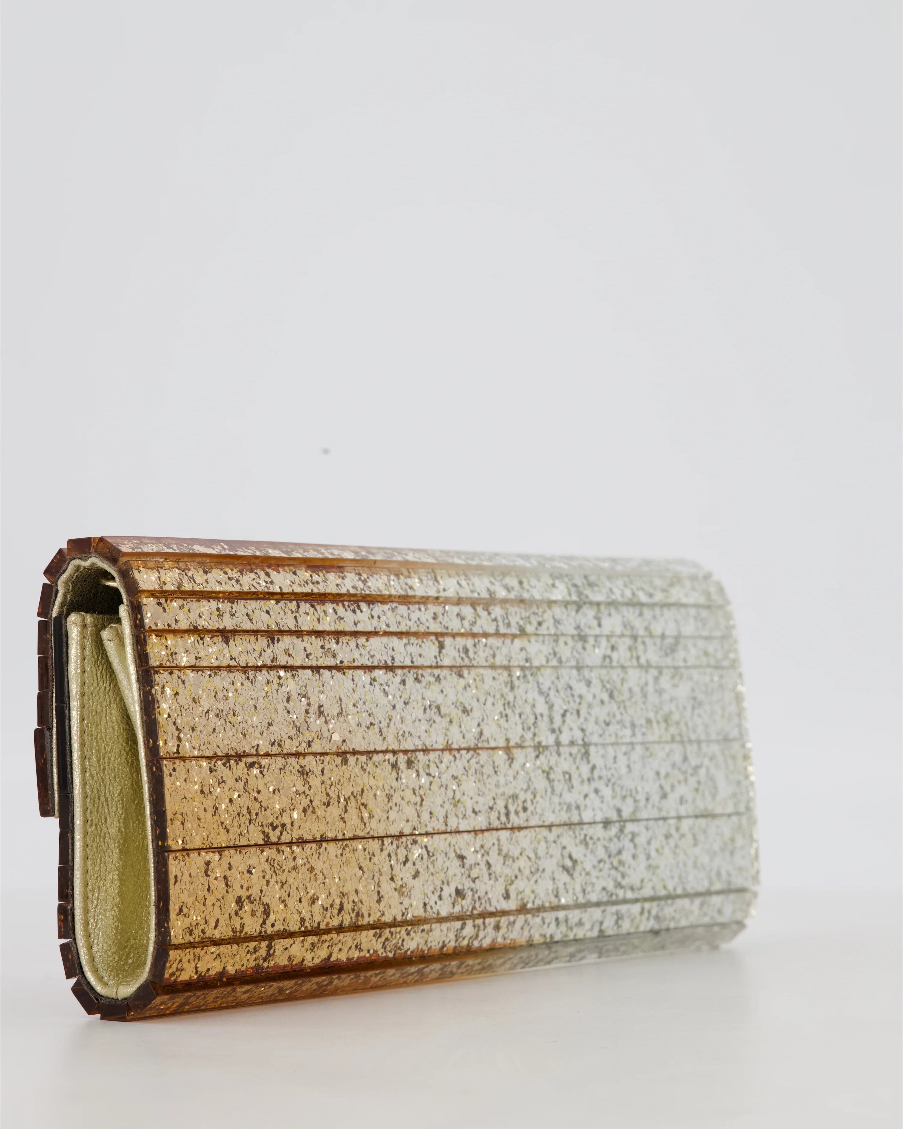 Jimmy Choo Gold Fine Glitter Acrylic Clutch Bag with Gold Chain RRP £650 - Image 14