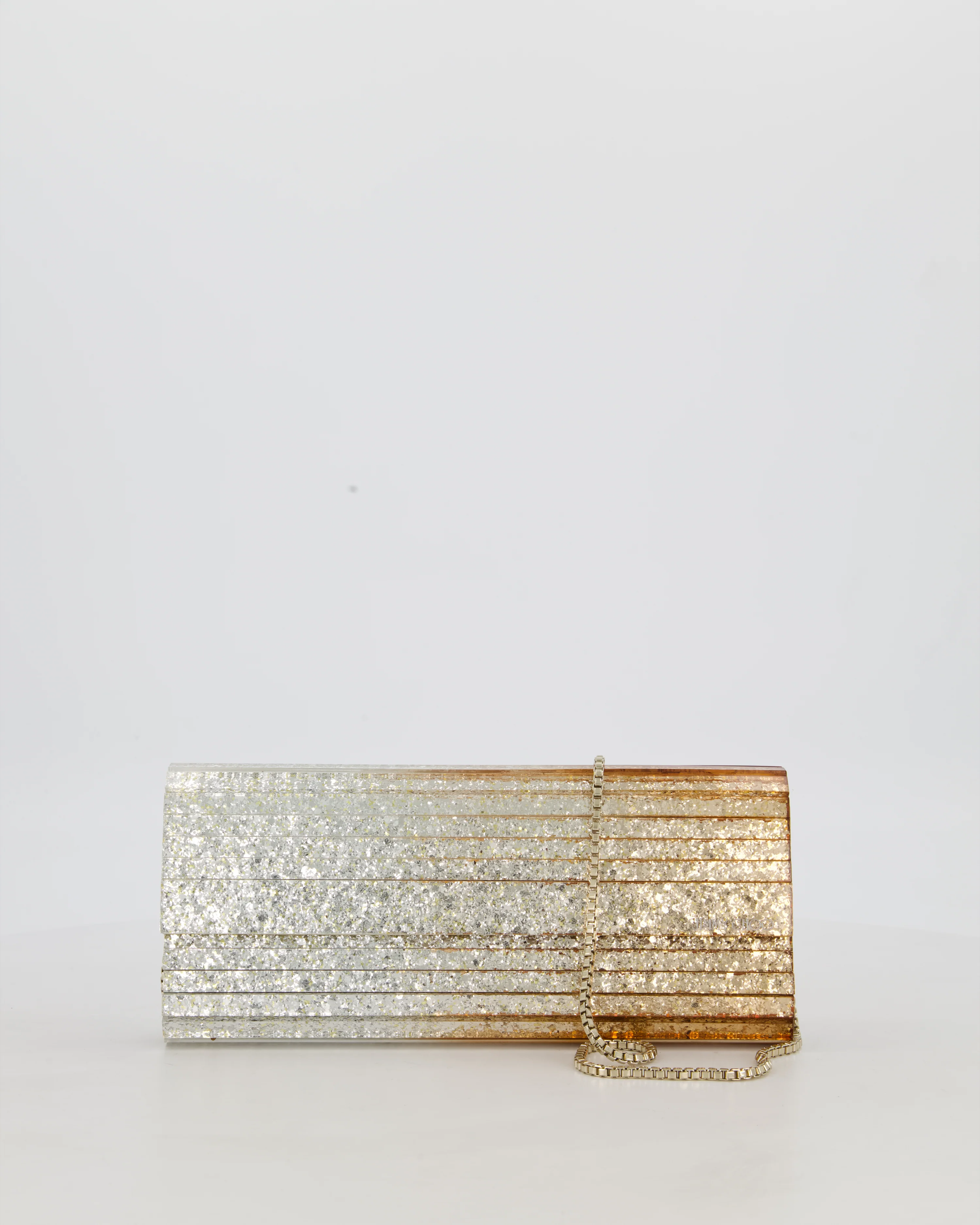 Jimmy Choo Gold Fine Glitter Acrylic Clutch Bag with Gold Chain RRP £650 - Image 2