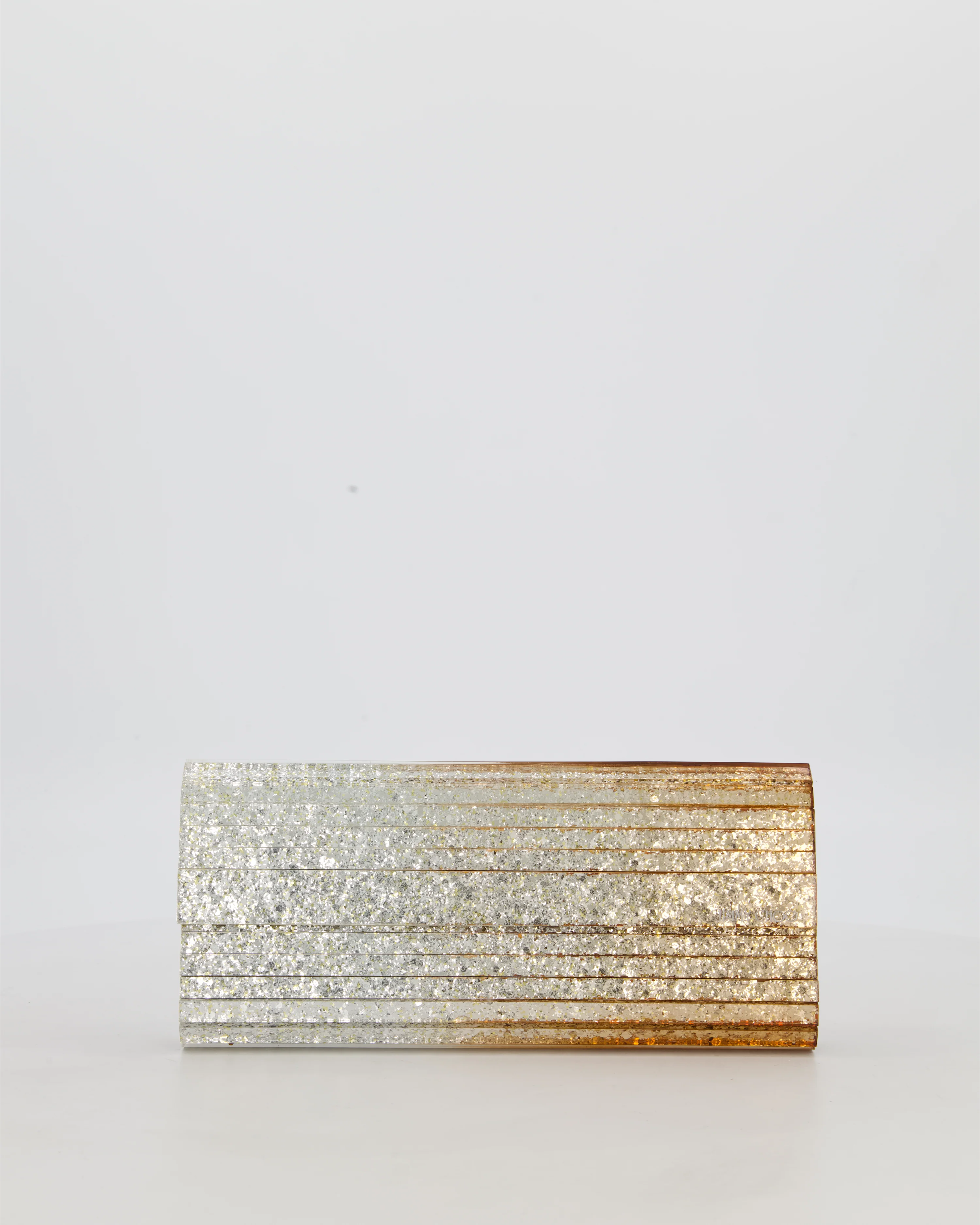 Jimmy Choo Gold Fine Glitter Acrylic Clutch Bag with Gold Chain RRP £650 - Image 3