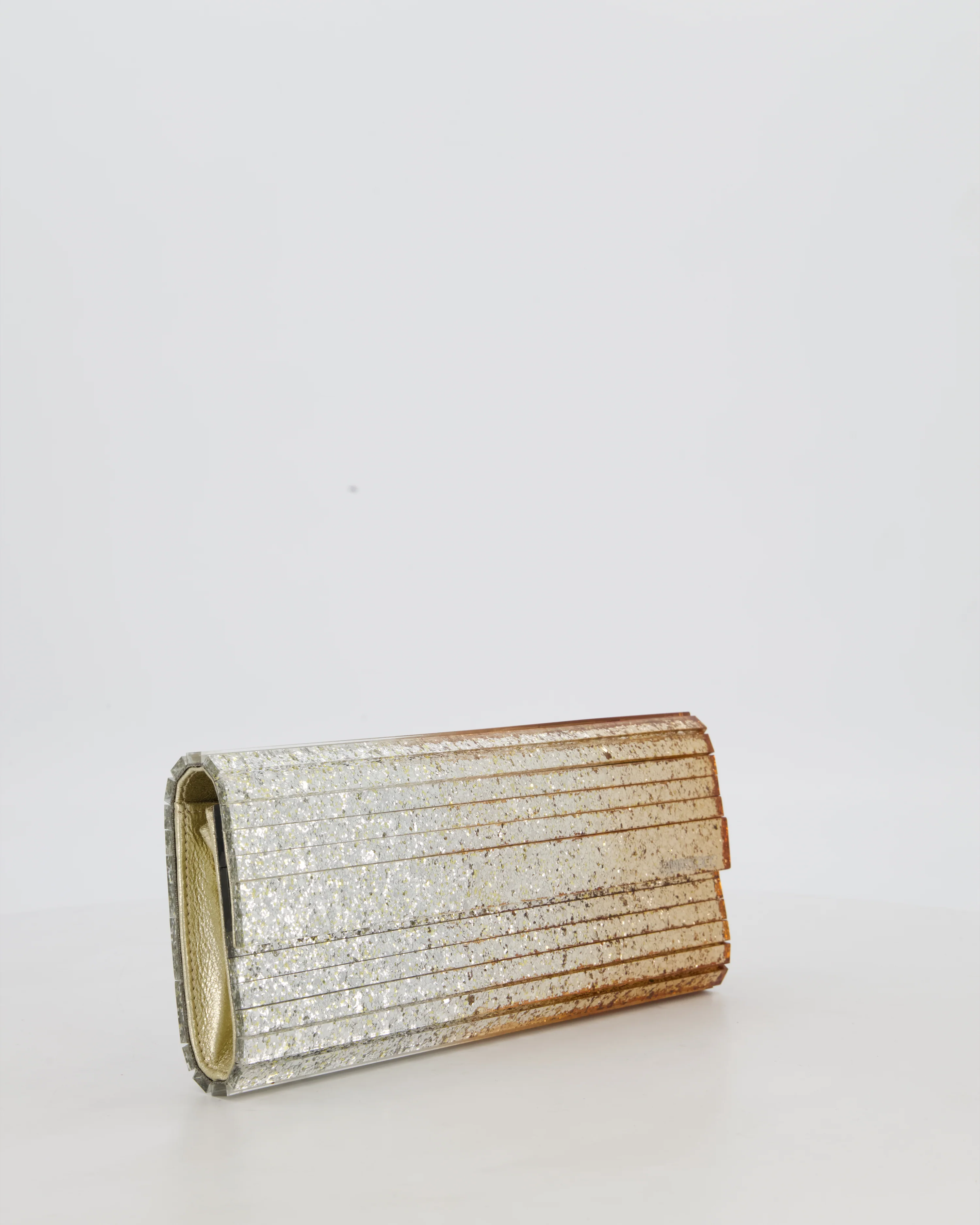 Jimmy Choo Gold Fine Glitter Acrylic Clutch Bag with Gold Chain RRP £650 - Image 4