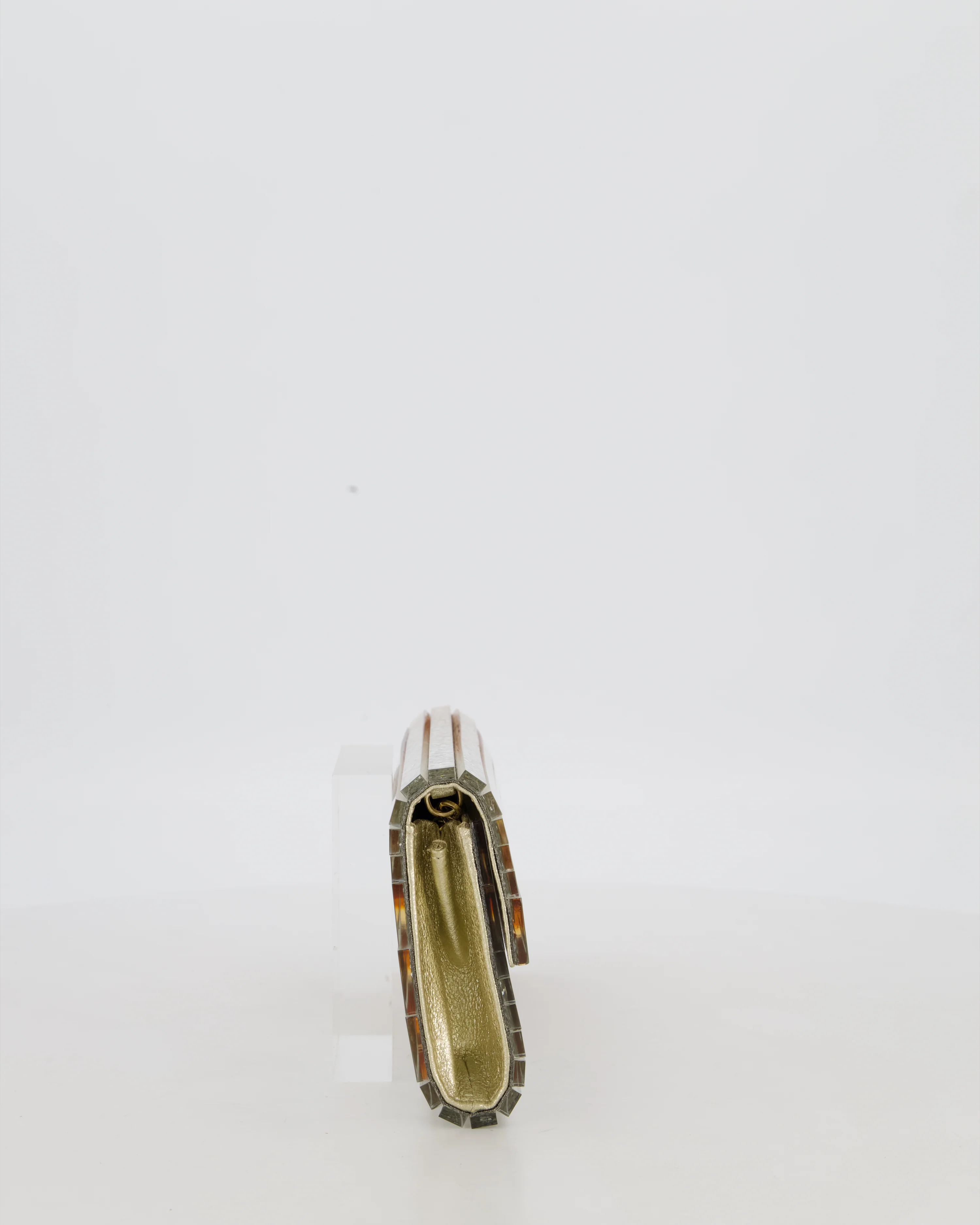 Jimmy Choo Gold Fine Glitter Acrylic Clutch Bag with Gold Chain RRP £650 - Image 5