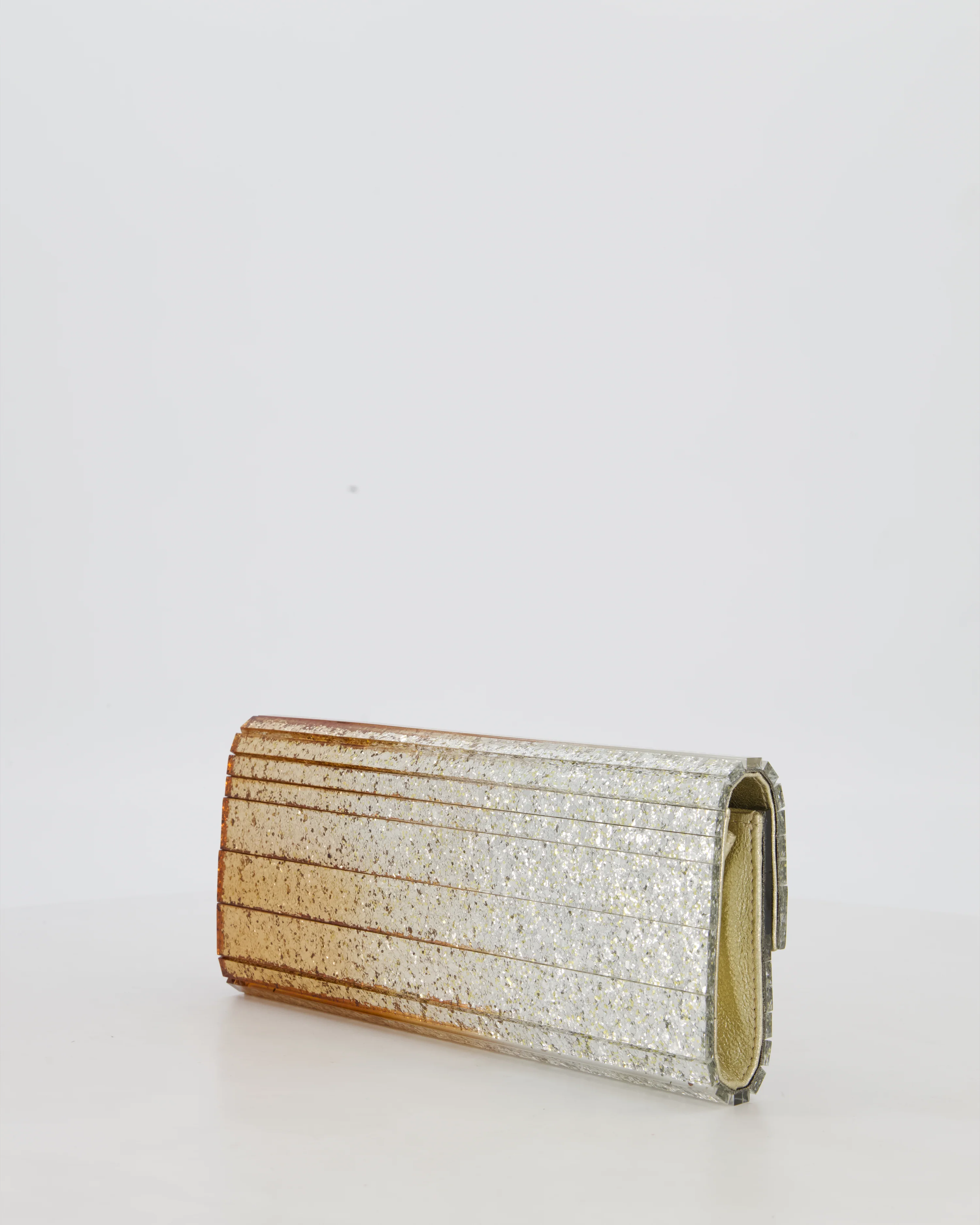 Jimmy Choo Gold Fine Glitter Acrylic Clutch Bag with Gold Chain RRP £650 - Image 6