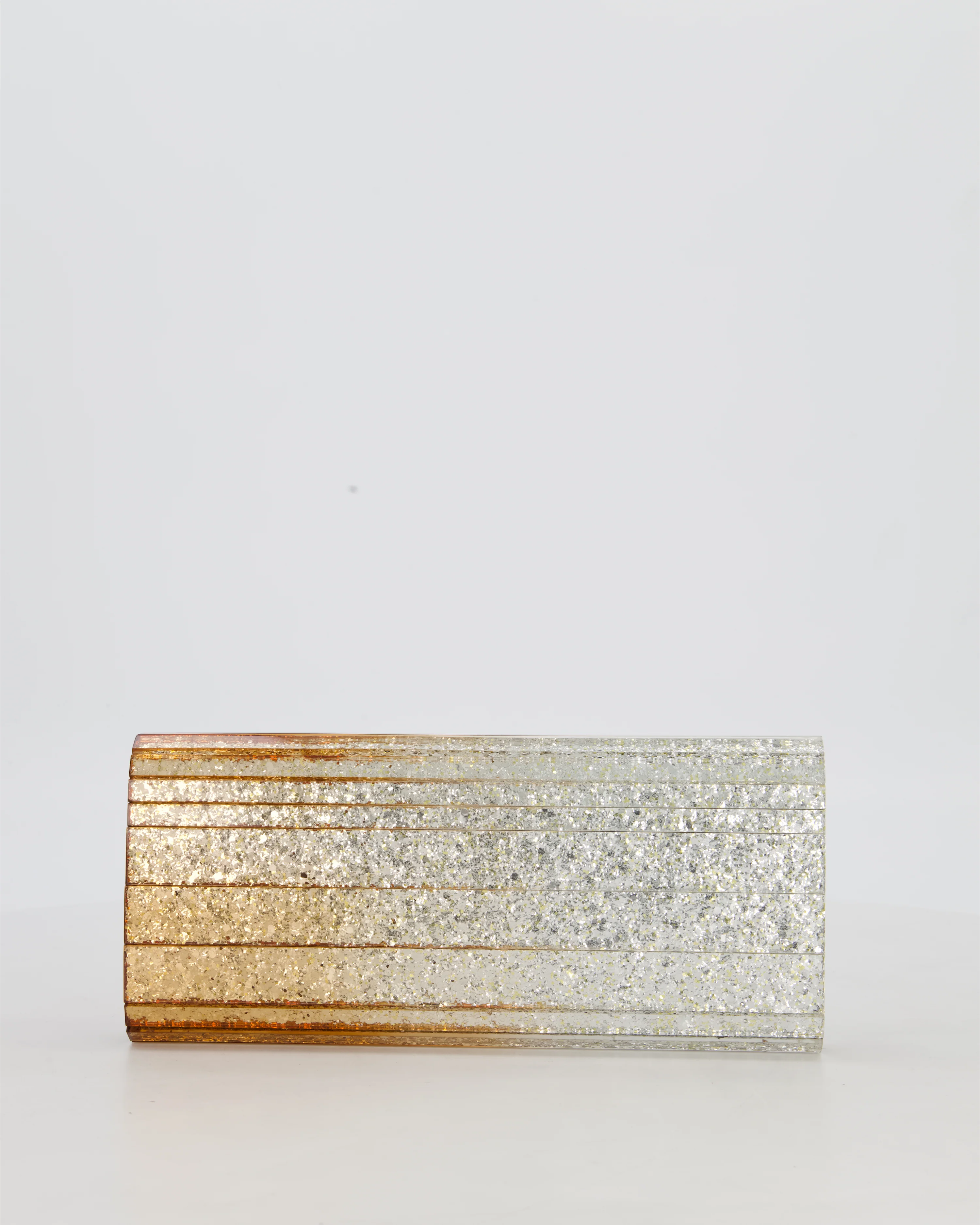 Jimmy Choo Gold Fine Glitter Acrylic Clutch Bag with Gold Chain RRP £650 - Image 7