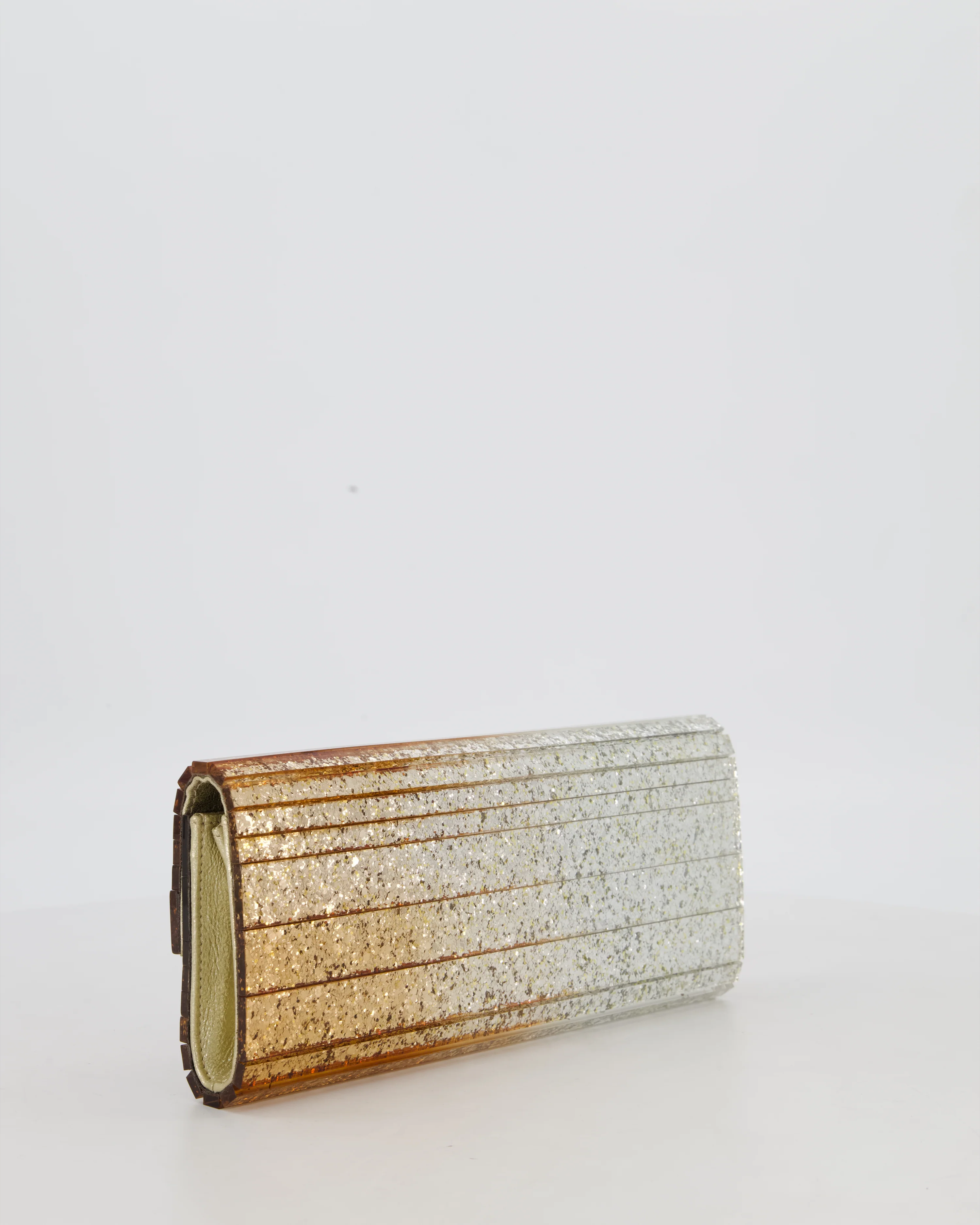 Jimmy Choo Gold Fine Glitter Acrylic Clutch Bag with Gold Chain RRP £650 - Image 8
