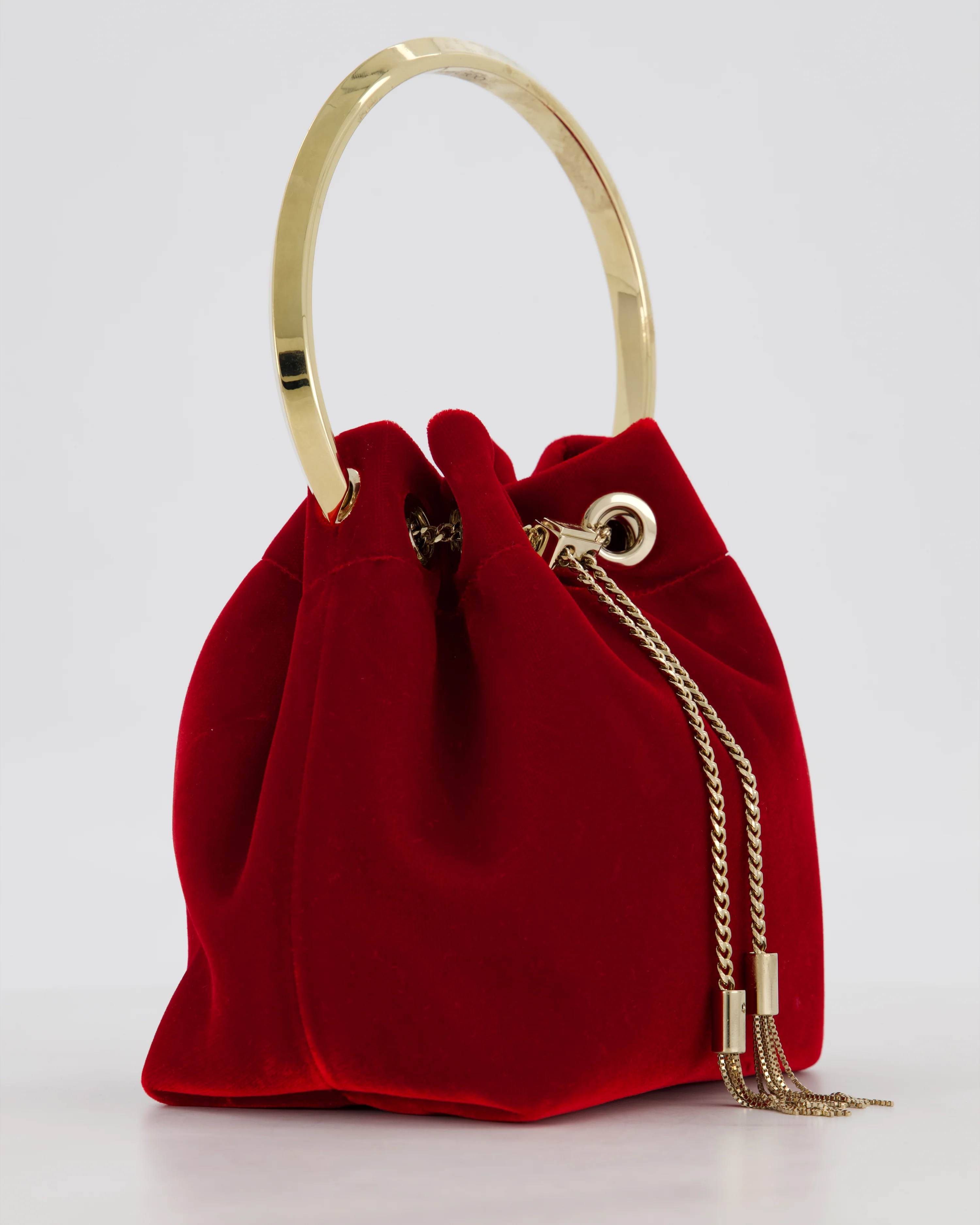 Jimmy Choo Red Velvet Bon Bon Top Handle Bag with Gold Hardware - Image 11