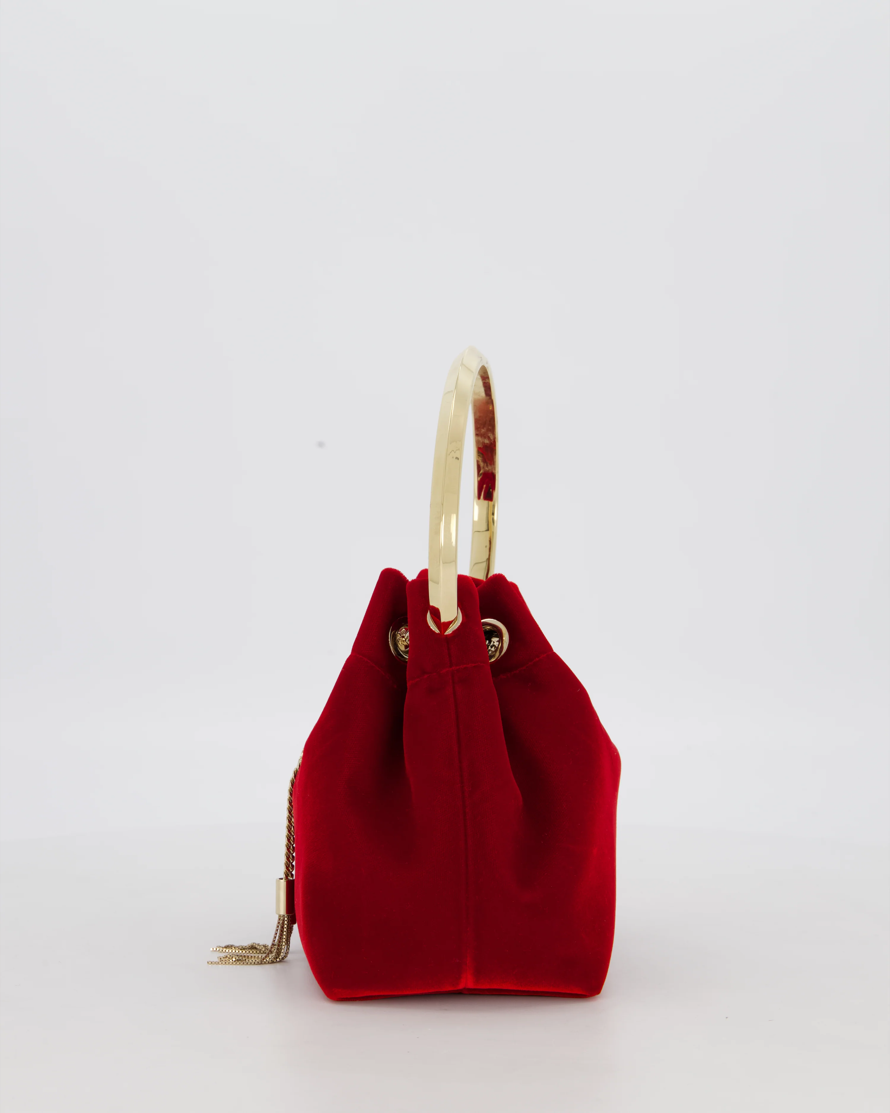 Jimmy Choo Red Velvet Bon Bon Top Handle Bag with Gold Hardware - Image 9
