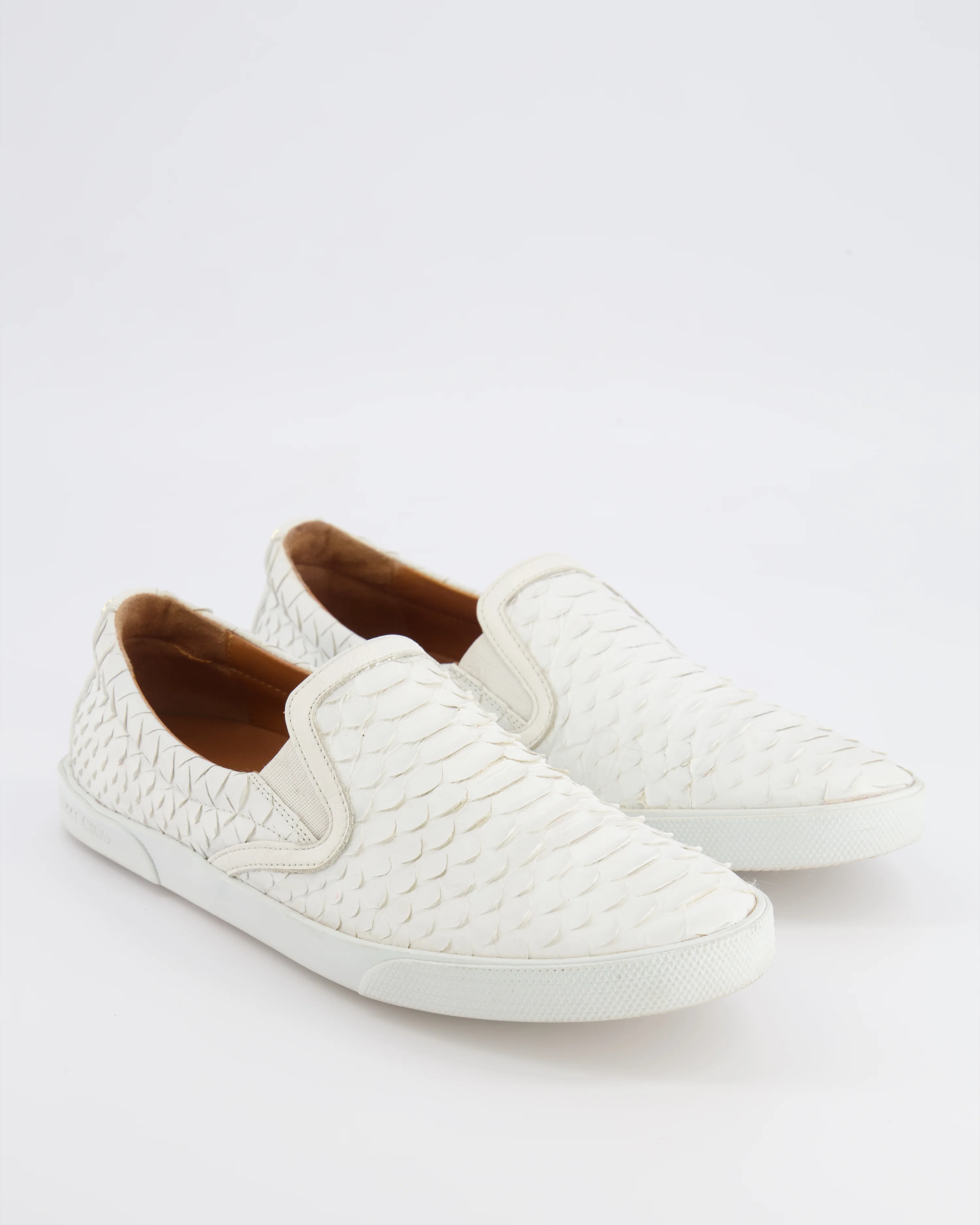 Jimmy Choo White Python Demi Slip-On Trainers with Gold Back Logo Detail Size EU 38.5 - Image 2