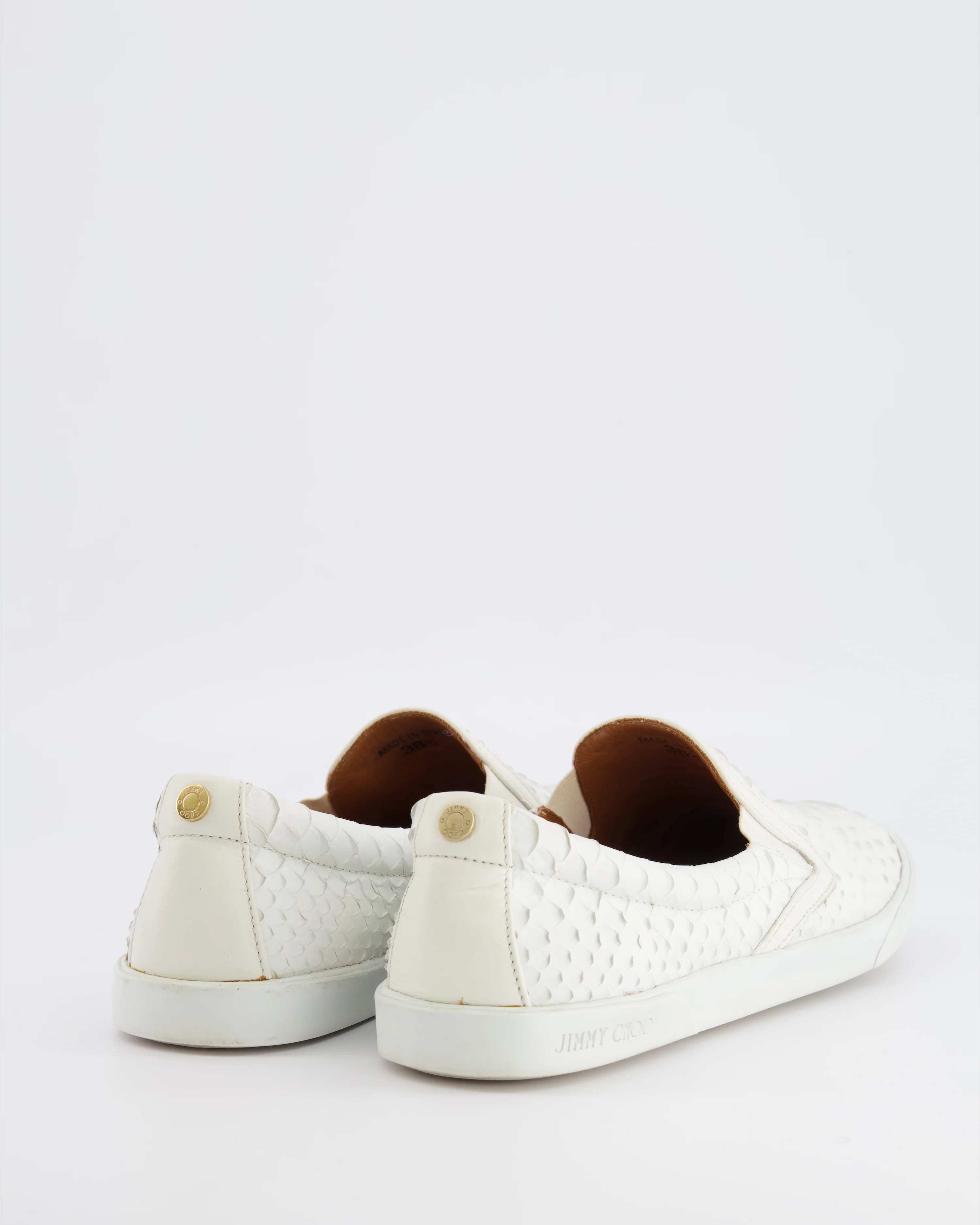 Jimmy Choo White Python Demi Slip-On Trainers with Gold Back Logo Detail Size EU 38.5 - Image 3