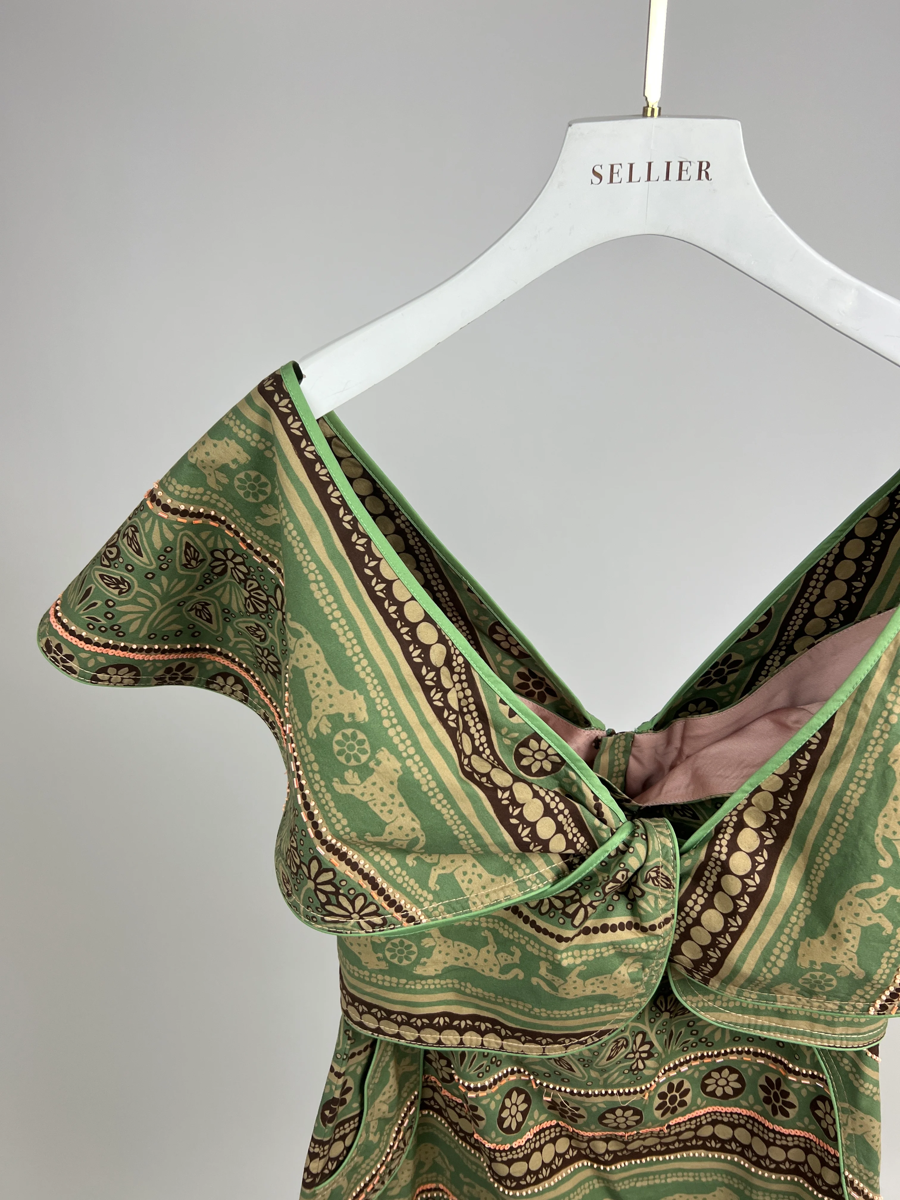 Johanna Ortiz Green and Pink Abstract Print Maxi Dress with Embellished Detail Size US 4 (UK 8) - Image 11