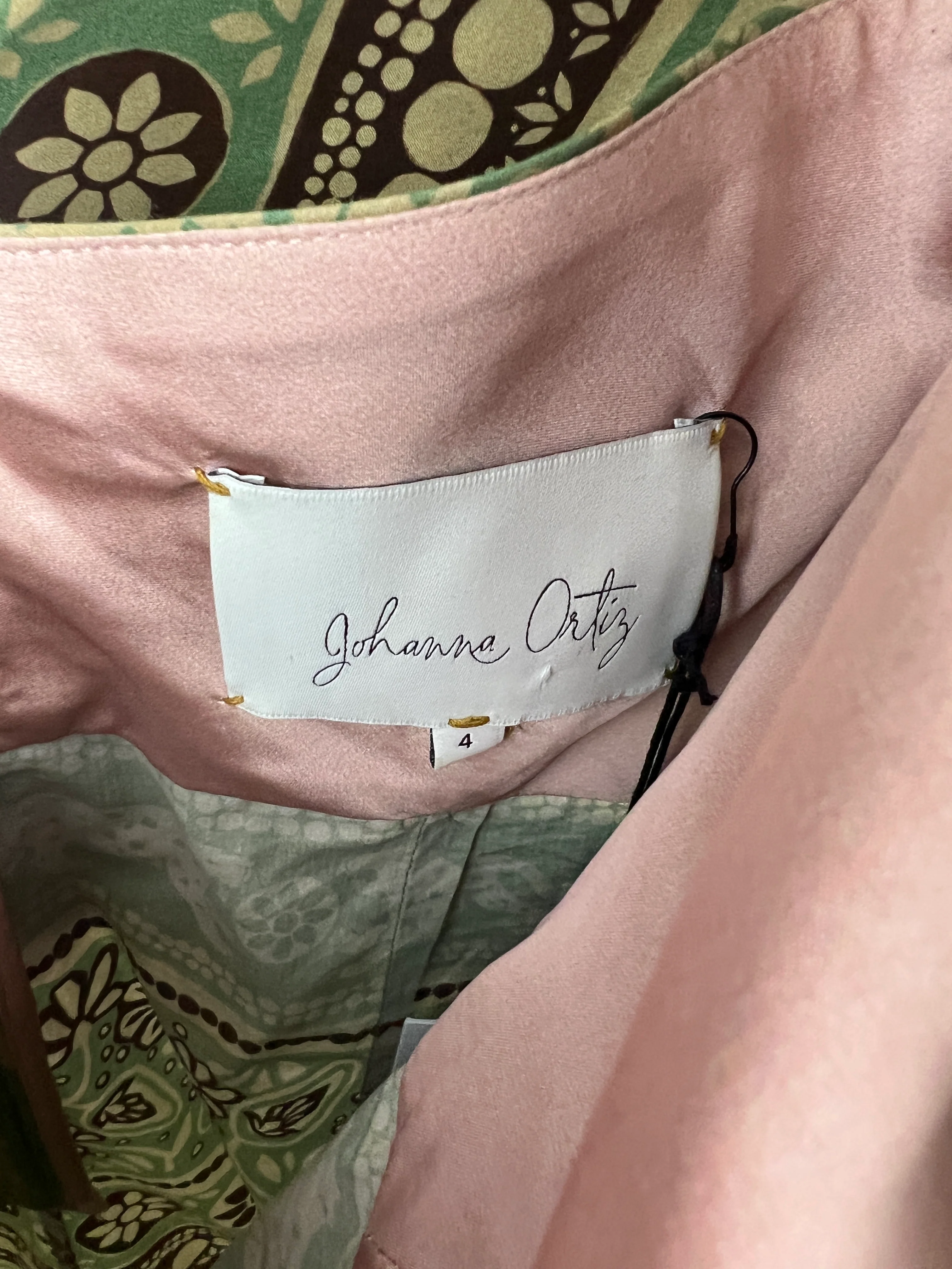 Johanna Ortiz Green and Pink Abstract Print Maxi Dress with Embellished Detail Size US 4 (UK 8) - Image 12