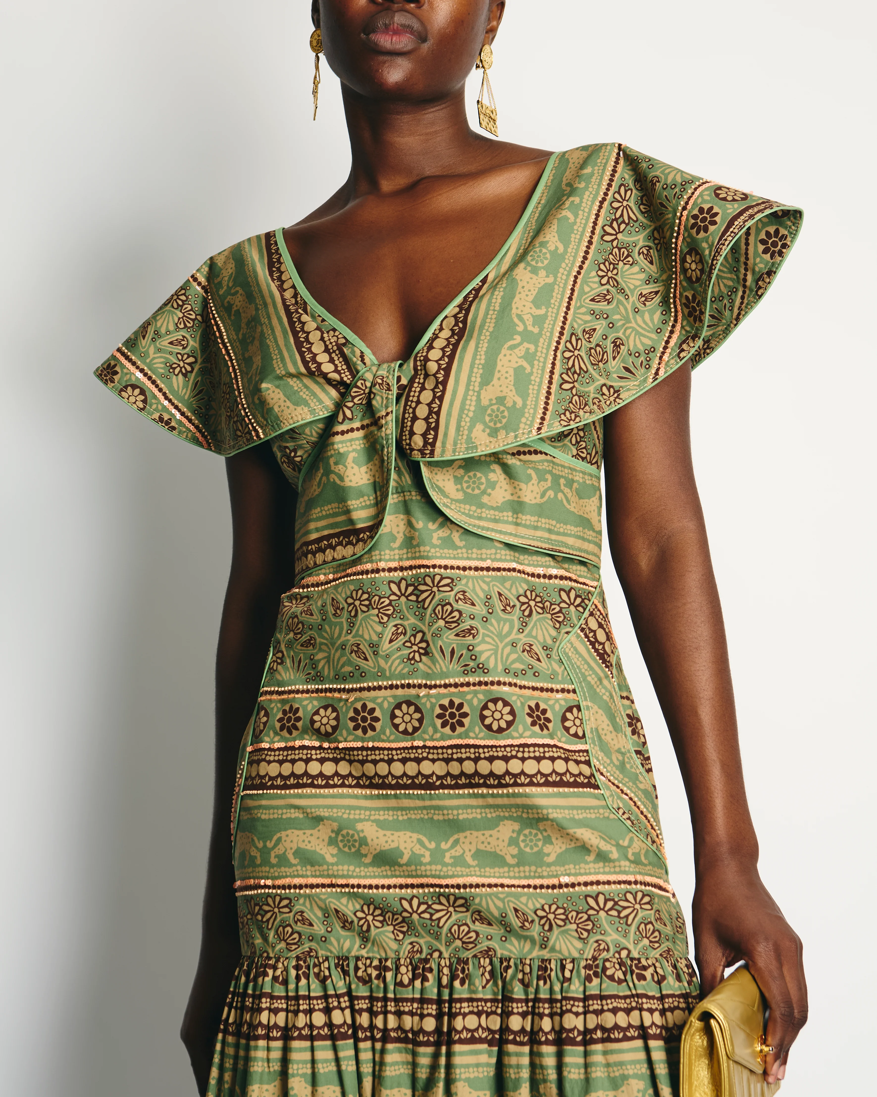 Johanna Ortiz Green and Pink Abstract Print Maxi Dress with Embellished Detail Size US 4 (UK 8) - Image 3