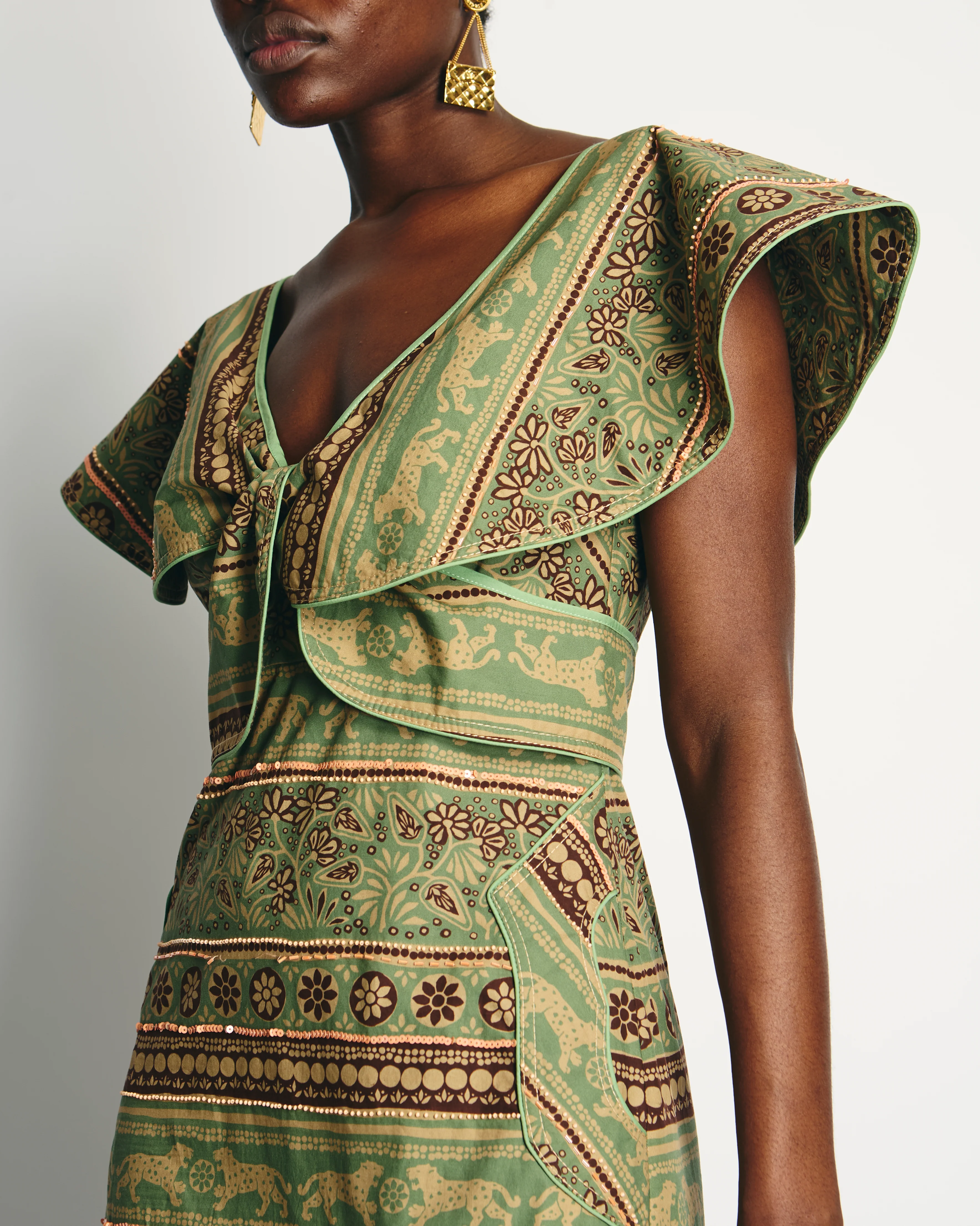Johanna Ortiz Green and Pink Abstract Print Maxi Dress with Embellished Detail Size US 4 (UK 8) - Image 4