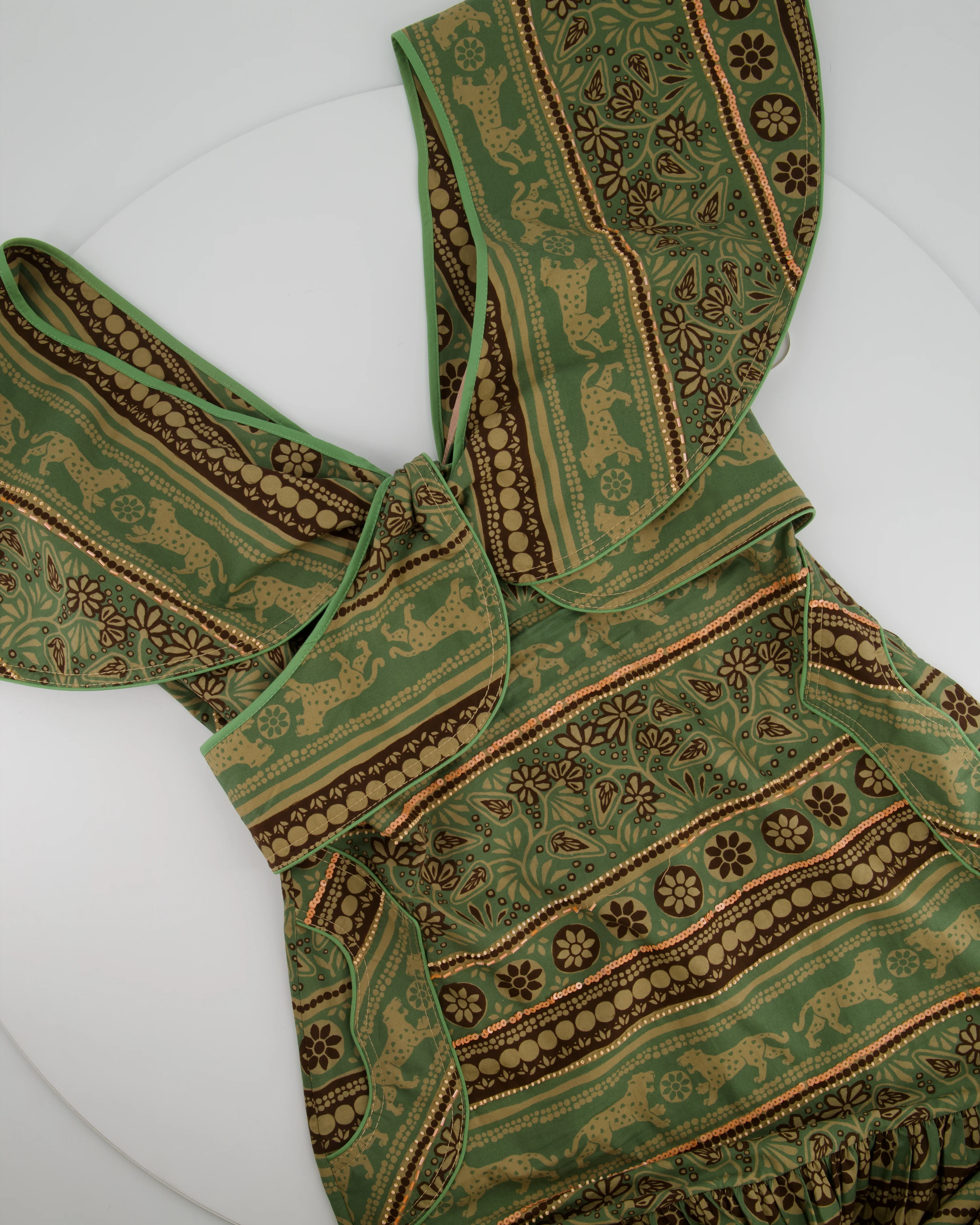 Johanna Ortiz Green and Pink Abstract Print Maxi Dress with Embellished Detail Size US 4 (UK 8) - Image 7