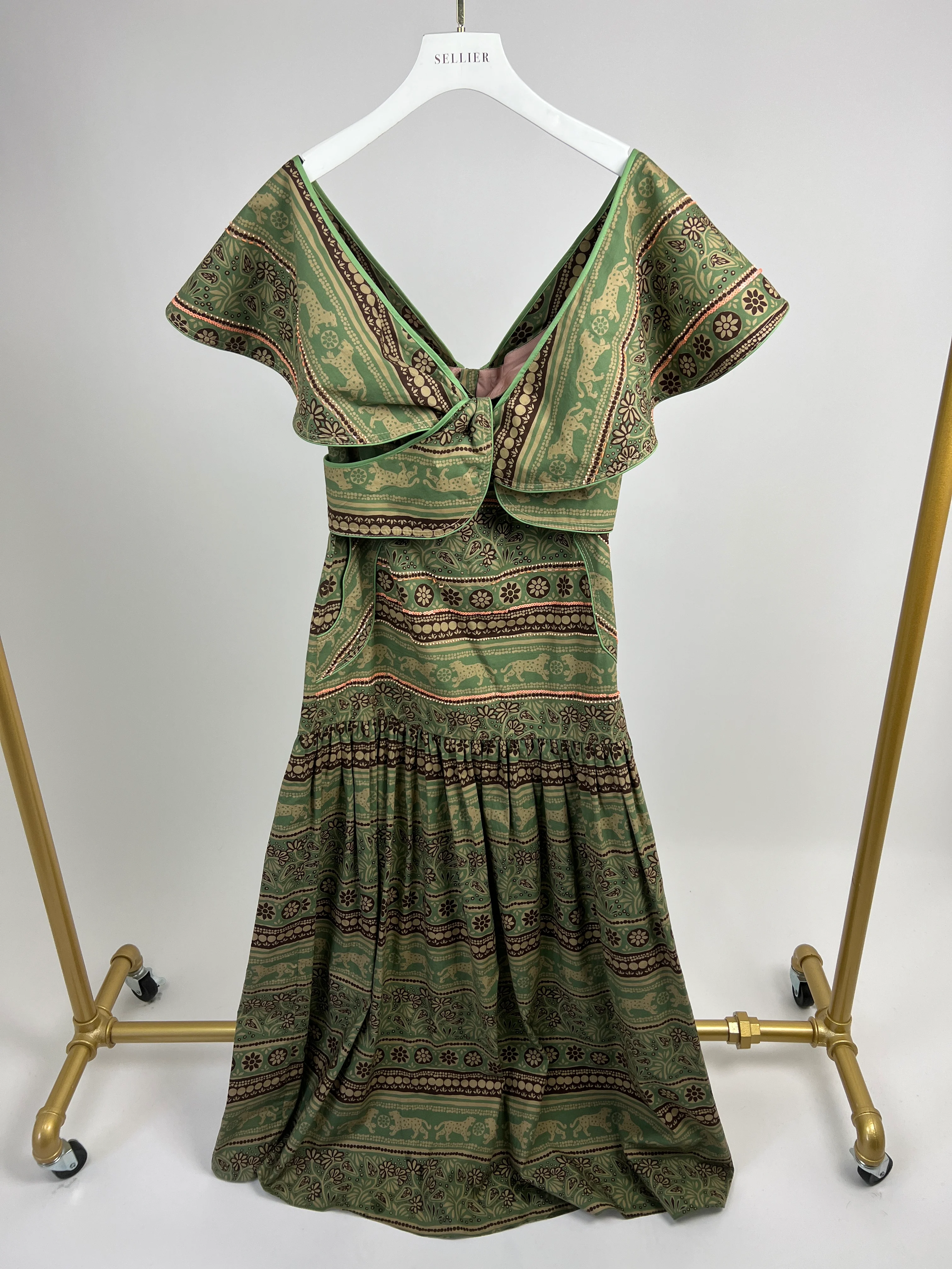 Johanna Ortiz Green and Pink Abstract Print Maxi Dress with Embellished Detail Size US 4 (UK 8) - Image 9