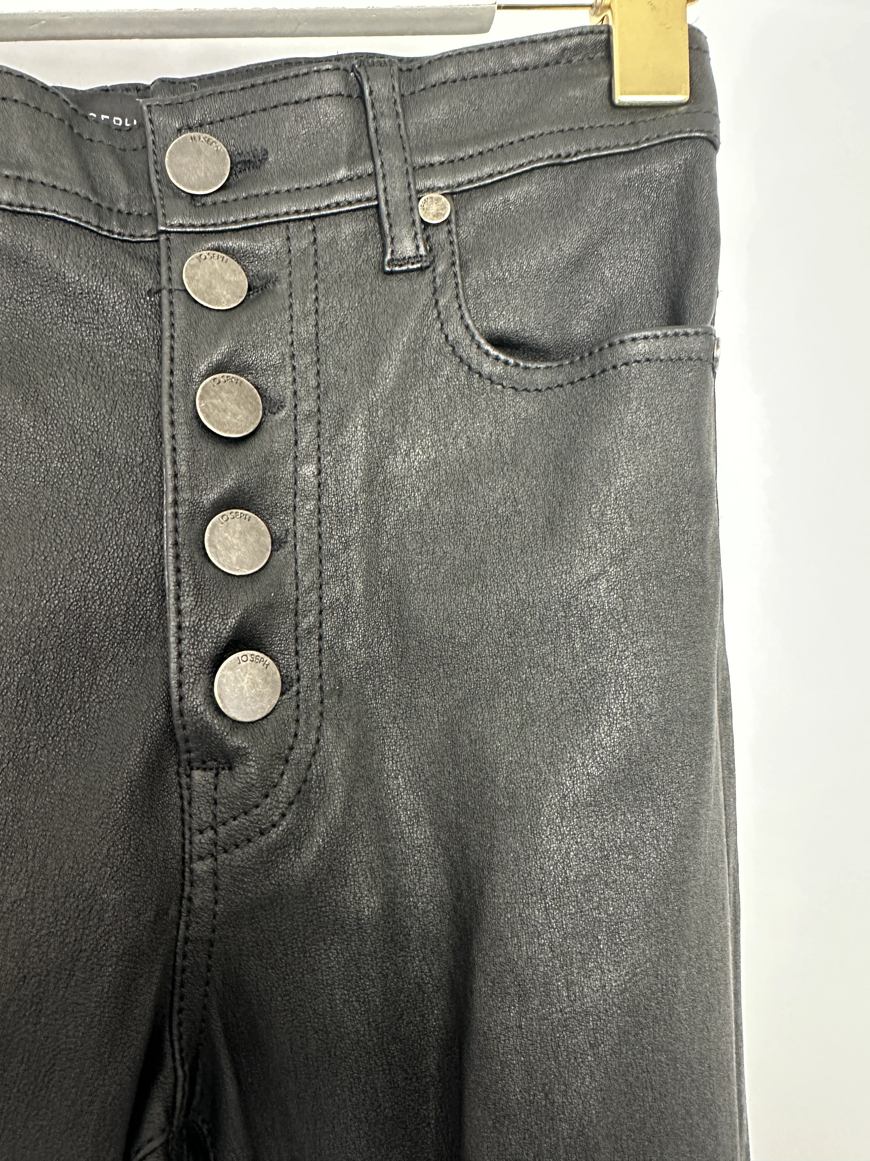 Joseph Black Stretch Leather Slim Trousers with Ruthenium Buttons Size FR 32 (UK 4) - Image 7