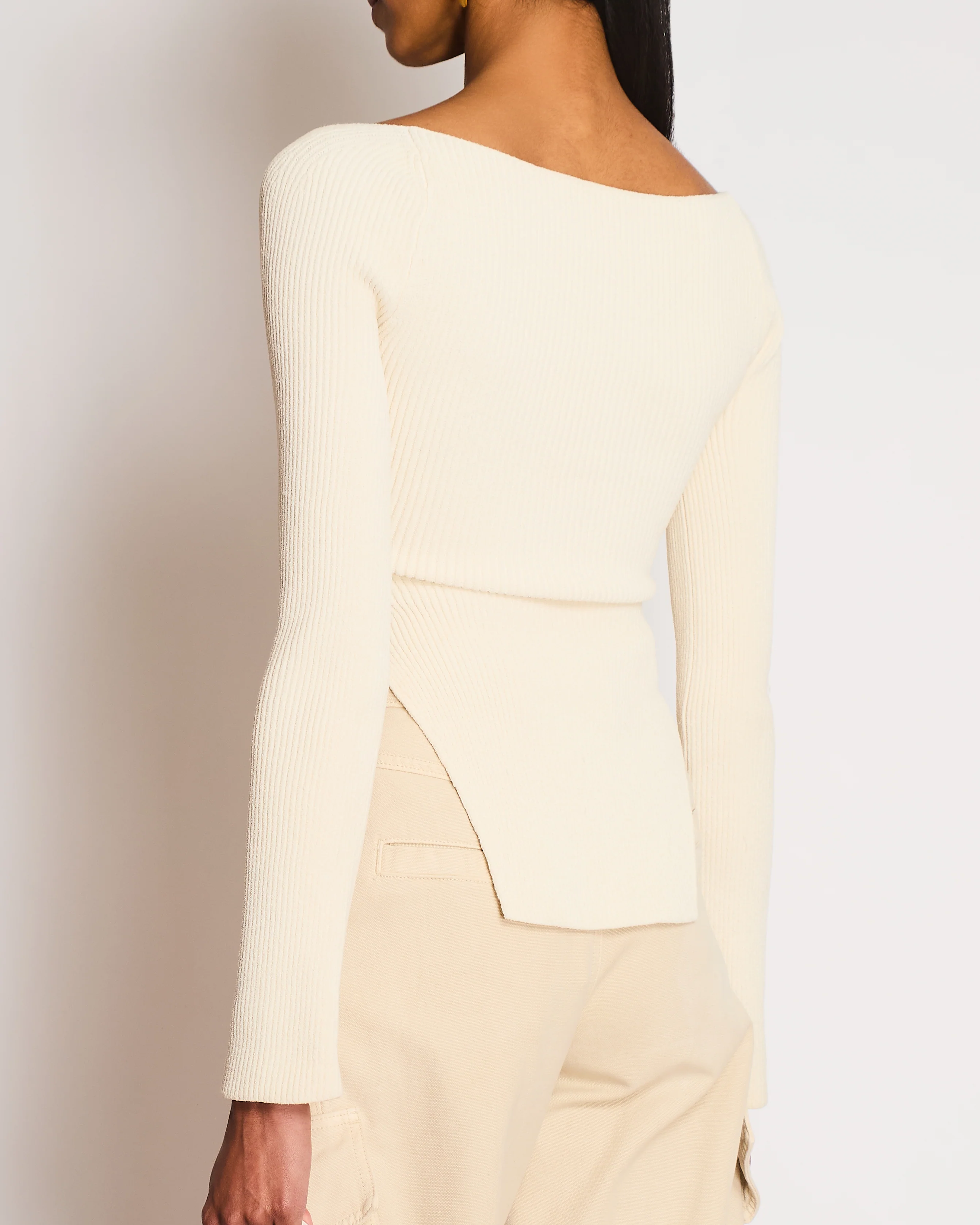 Khaite Ivory Ribbed Maddy Top with Sweetheart Neckline Size XS (UK 6) - Image 4